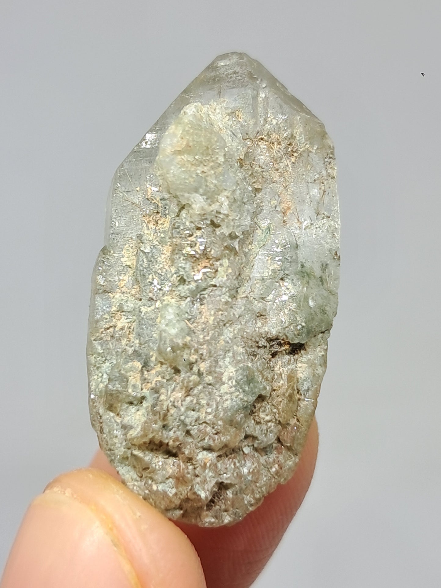 Quartz w/ Chlorite and Golden Rutile Inclusions (Kullu) Rough Stone | Natural Crystal Point | Mineral Specimen #CH47