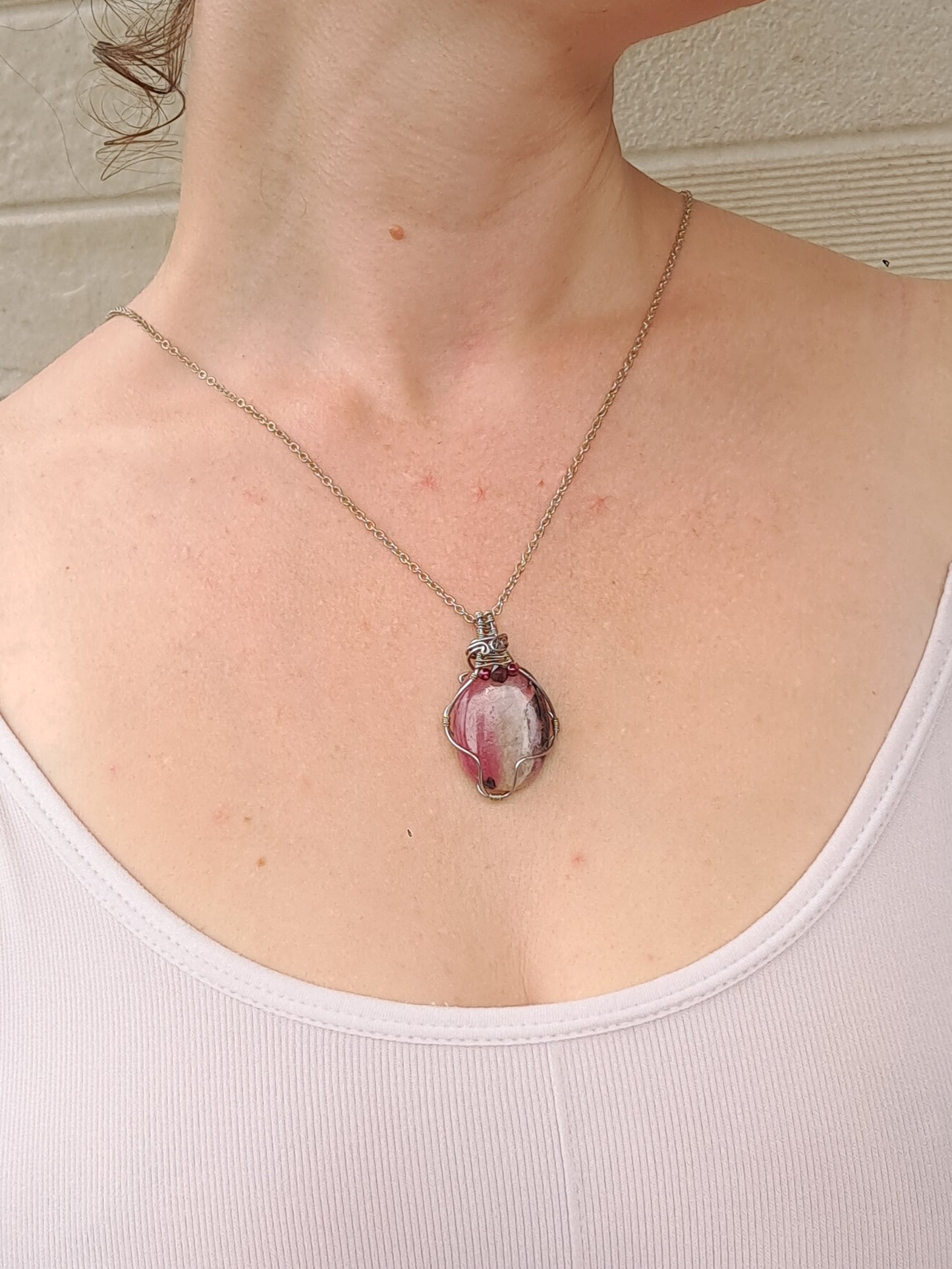 Rhodonite w/ Garnet Beads | Handmade Pendant | Handcrafted Jewelry | Necklace #JL41