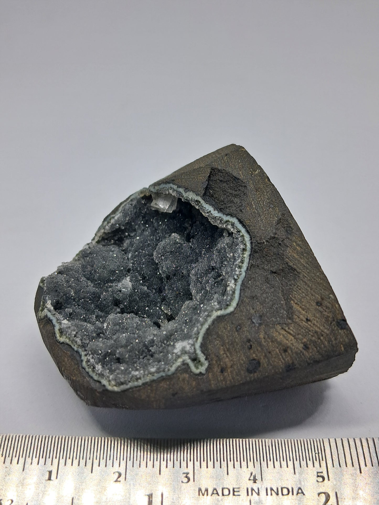 Black Chalcedony with Chabazite in Basalt Geode (Non-precious mineral) #BC3
