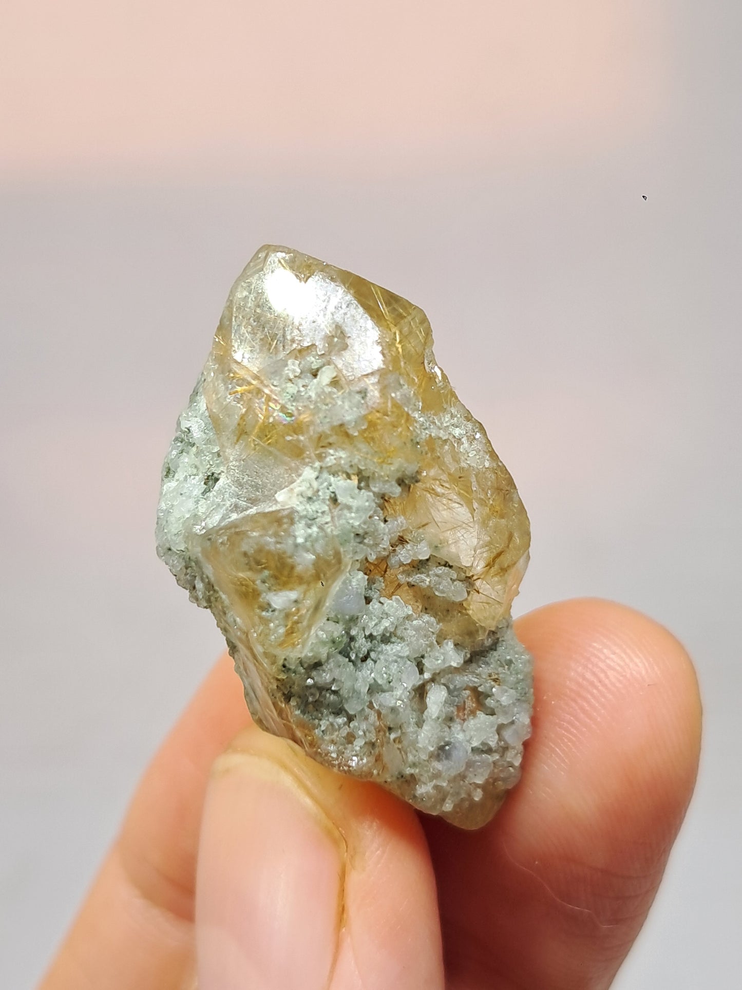Quartz w/ Chlorite and Golden Rutile Inclusions (Kullu) Rough Stone | Natural Crystal Point | Mineral Specimen #CH42