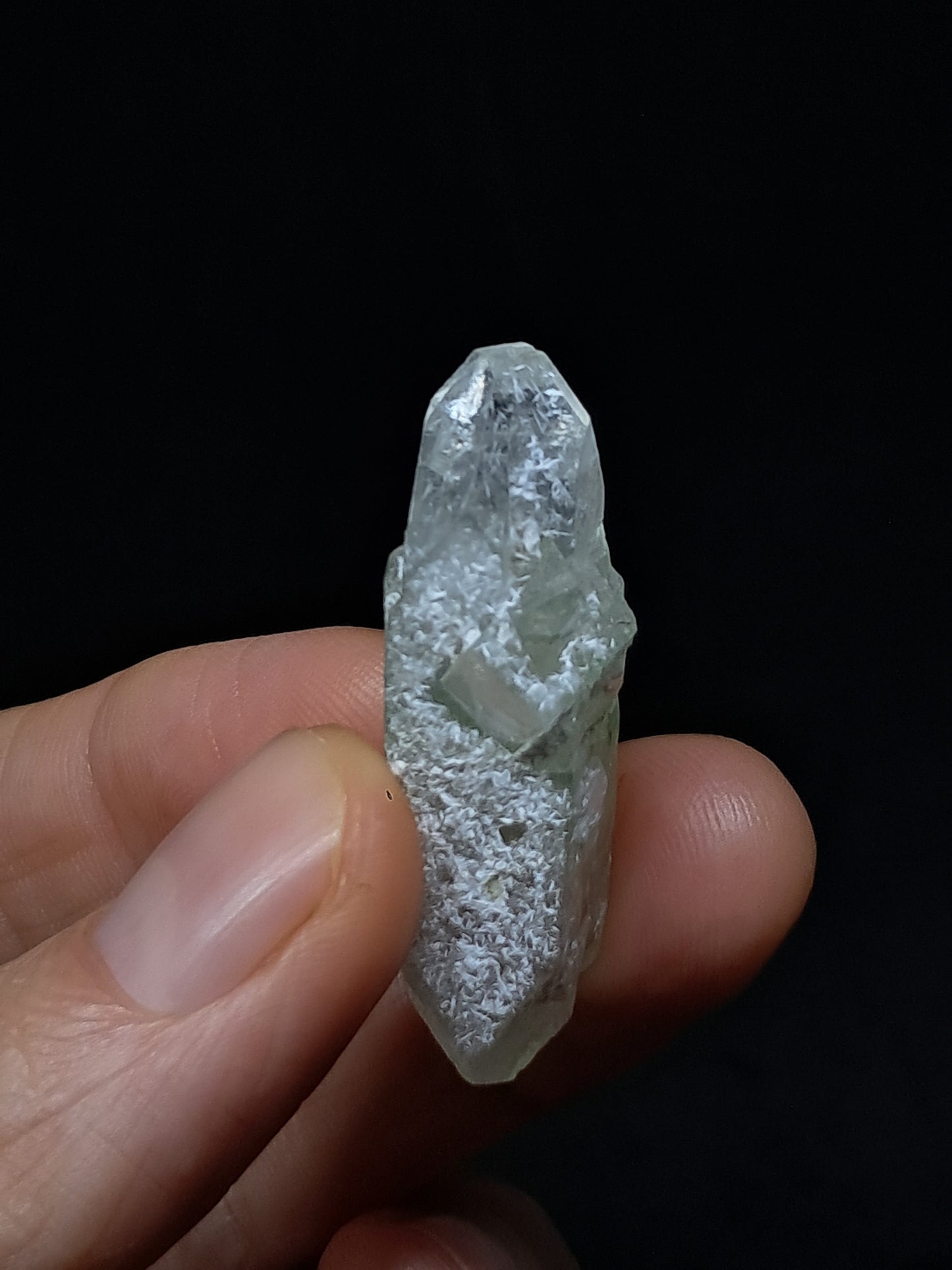 Green Apophyllite Biterminated Point w/ Okenite (Ajanta) Natural Crystal | Mineral Specimen #AP60