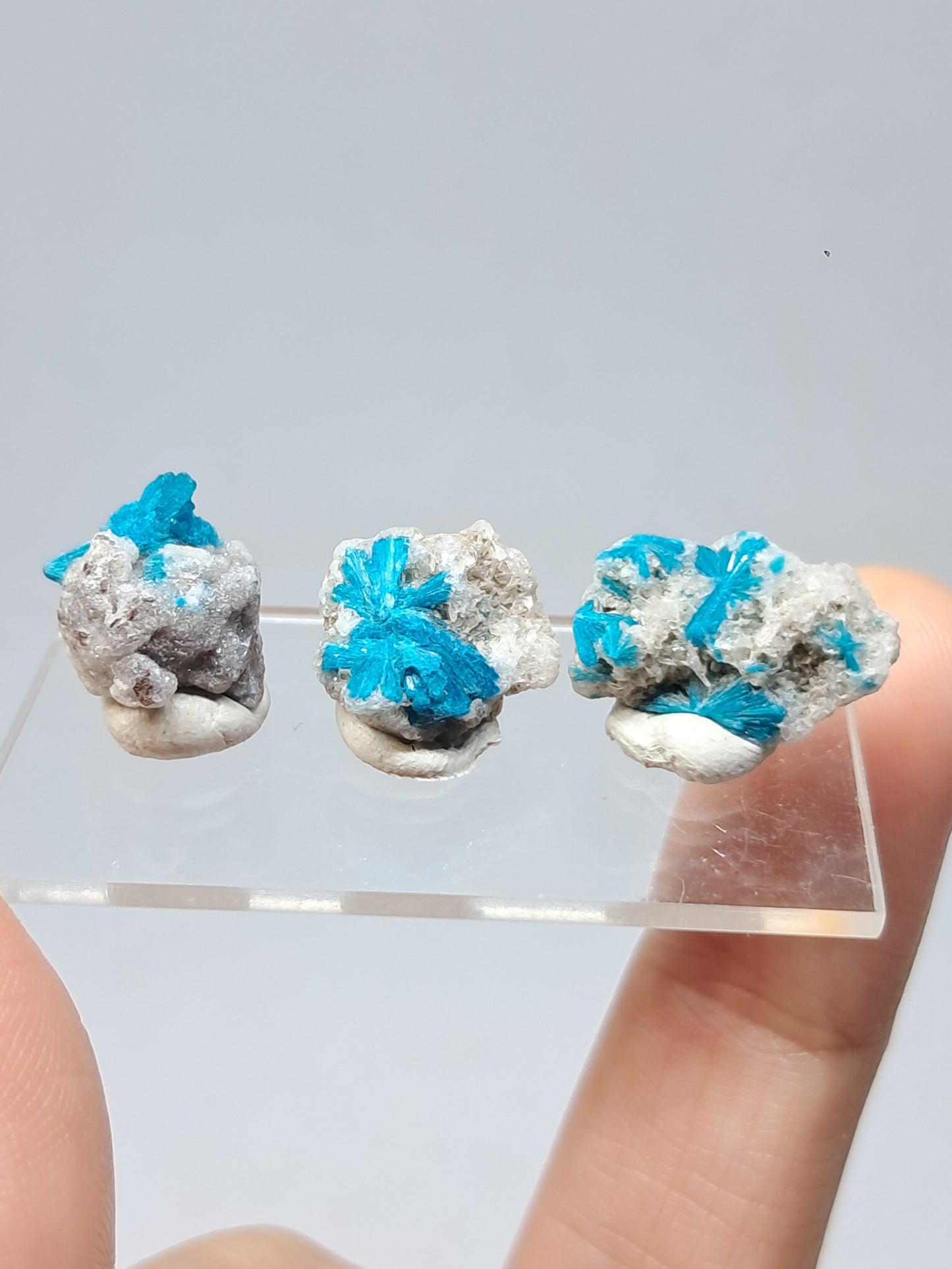 Set of 3 Small Cavansites on Heulandite Matrix (Wagholi) Rough Stone | Natural Crystal | Rare Mineral Specimen #CV44
