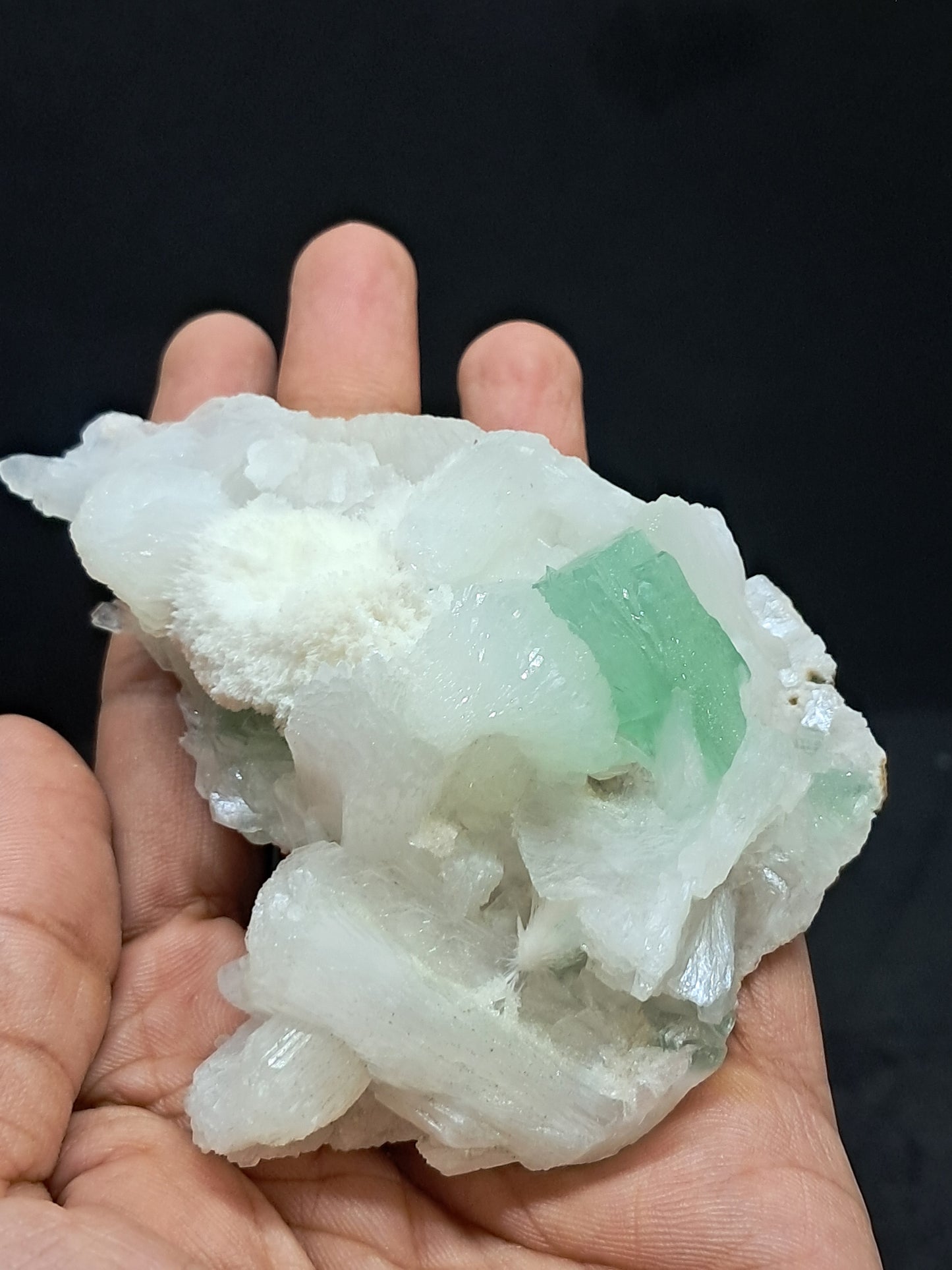Green Apophyllite (Fluorapophyllite) and Mordenite on Stilbite #GA9