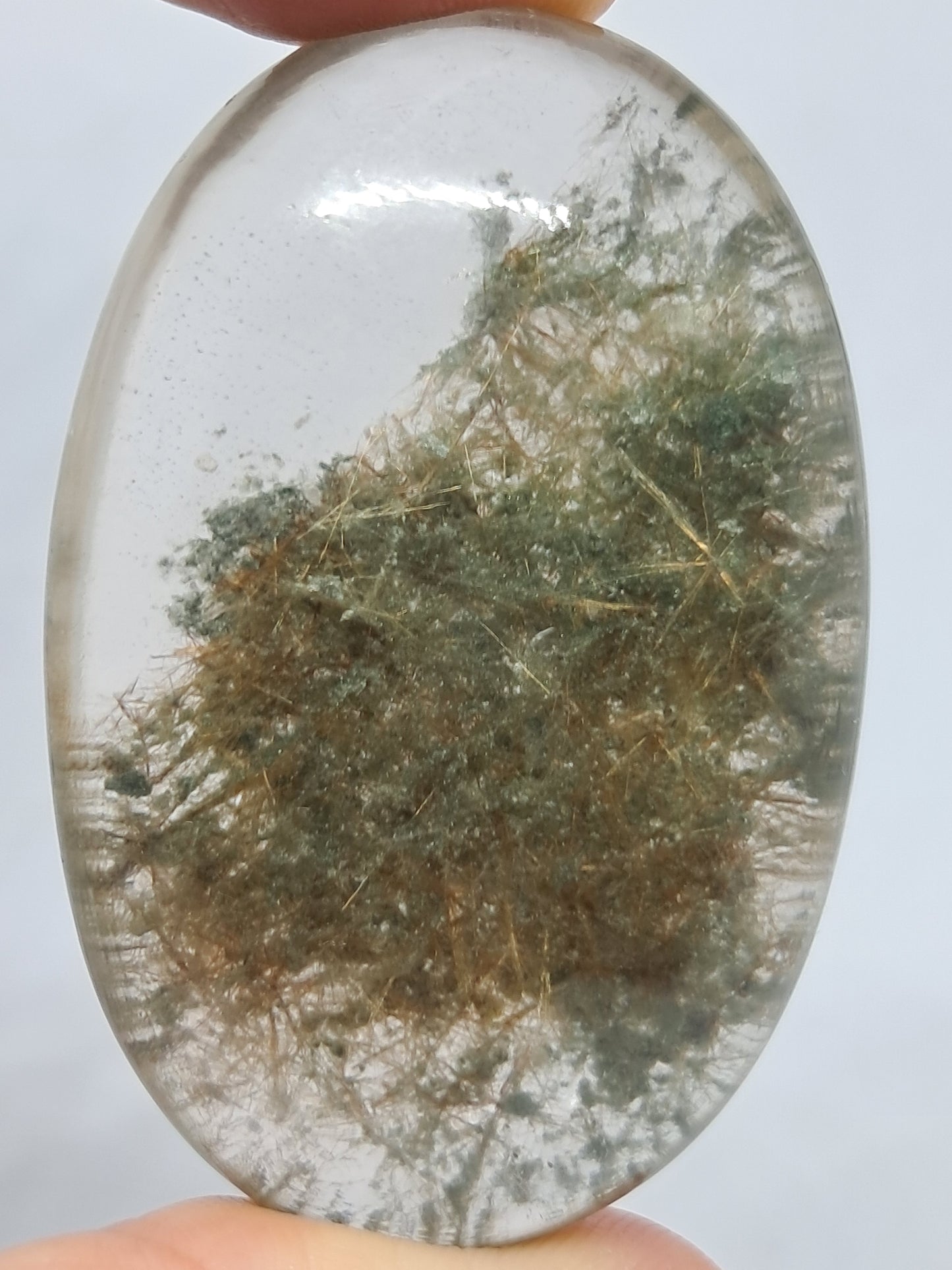 Smokey Rutile and Chlorite Quartz Palmstone #PQ4
