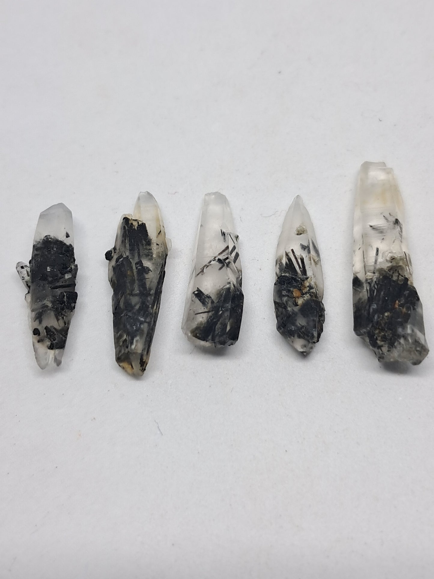 Set of 5 Tourmalinated Quartz - natural crystal points #TQ15
