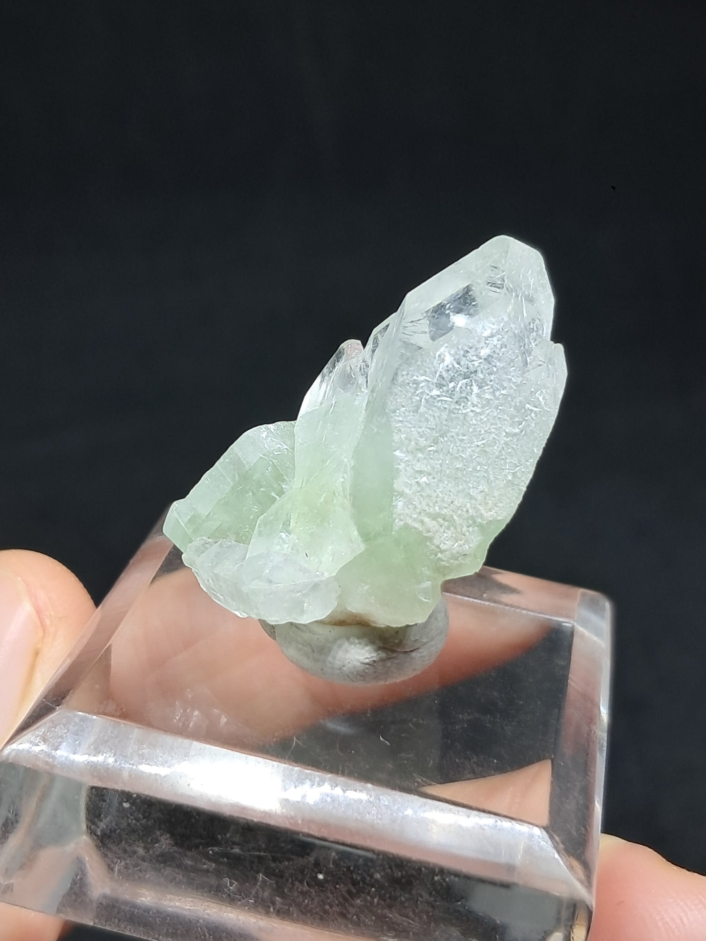 Green Apophyllite Point w/ Okenite and Stilbite (Ajanta) Natural Crystal | Mineral Specimen #AP61