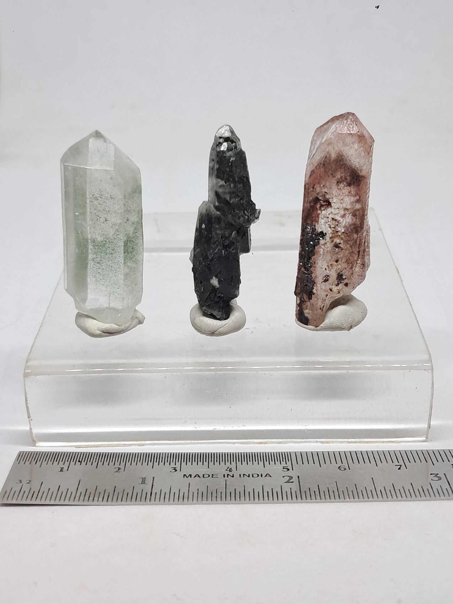 Juego de 3 puntas de cuarzo: clorita, turmalina y hematita fantasma | Cristales en bruto | Piedras en bruto #RCS15