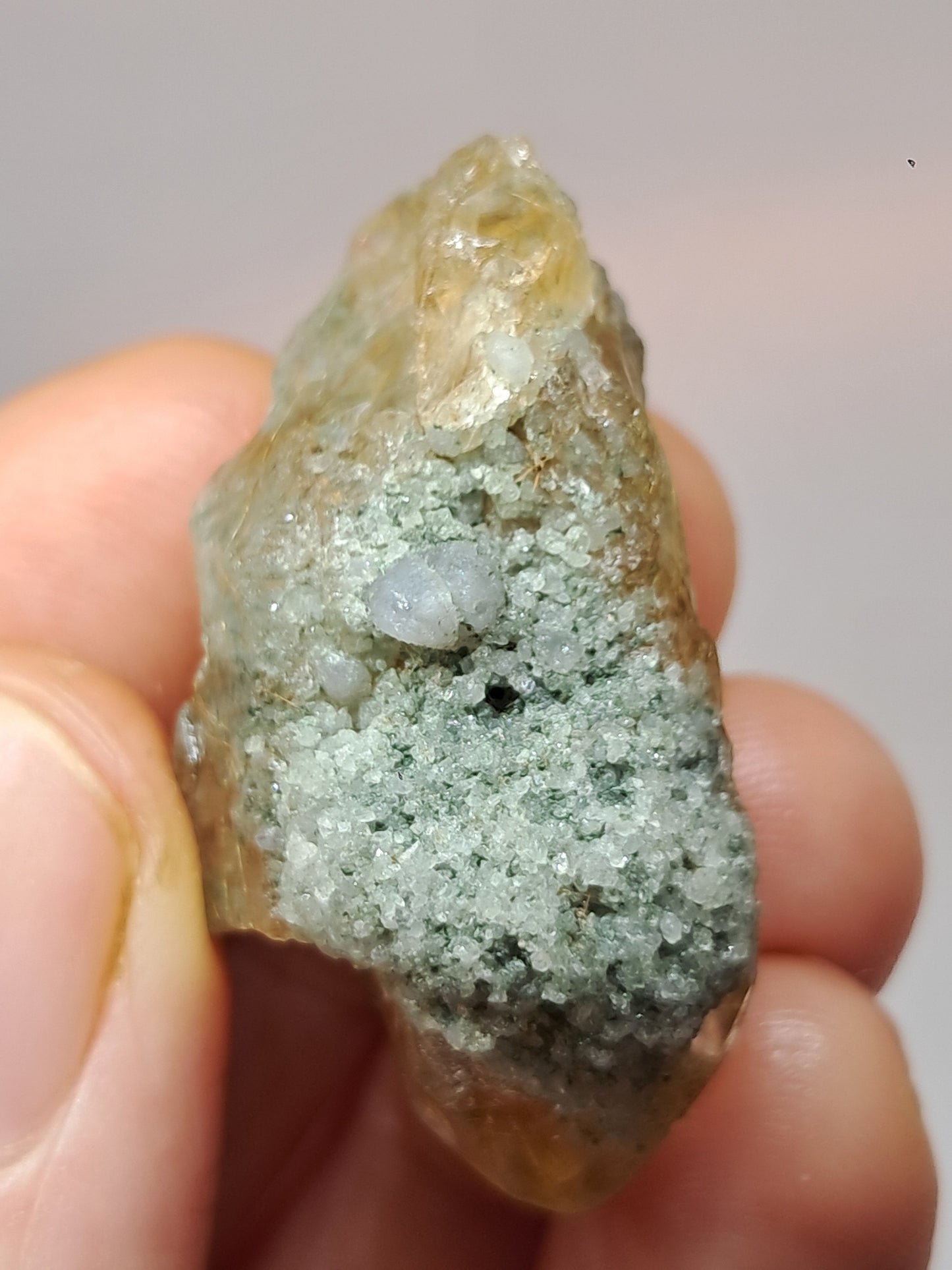 Quartz w/ Chlorite and Golden Rutile Inclusions (Kullu) Rough Stone | Natural Crystal Point | Mineral Specimen #CH42