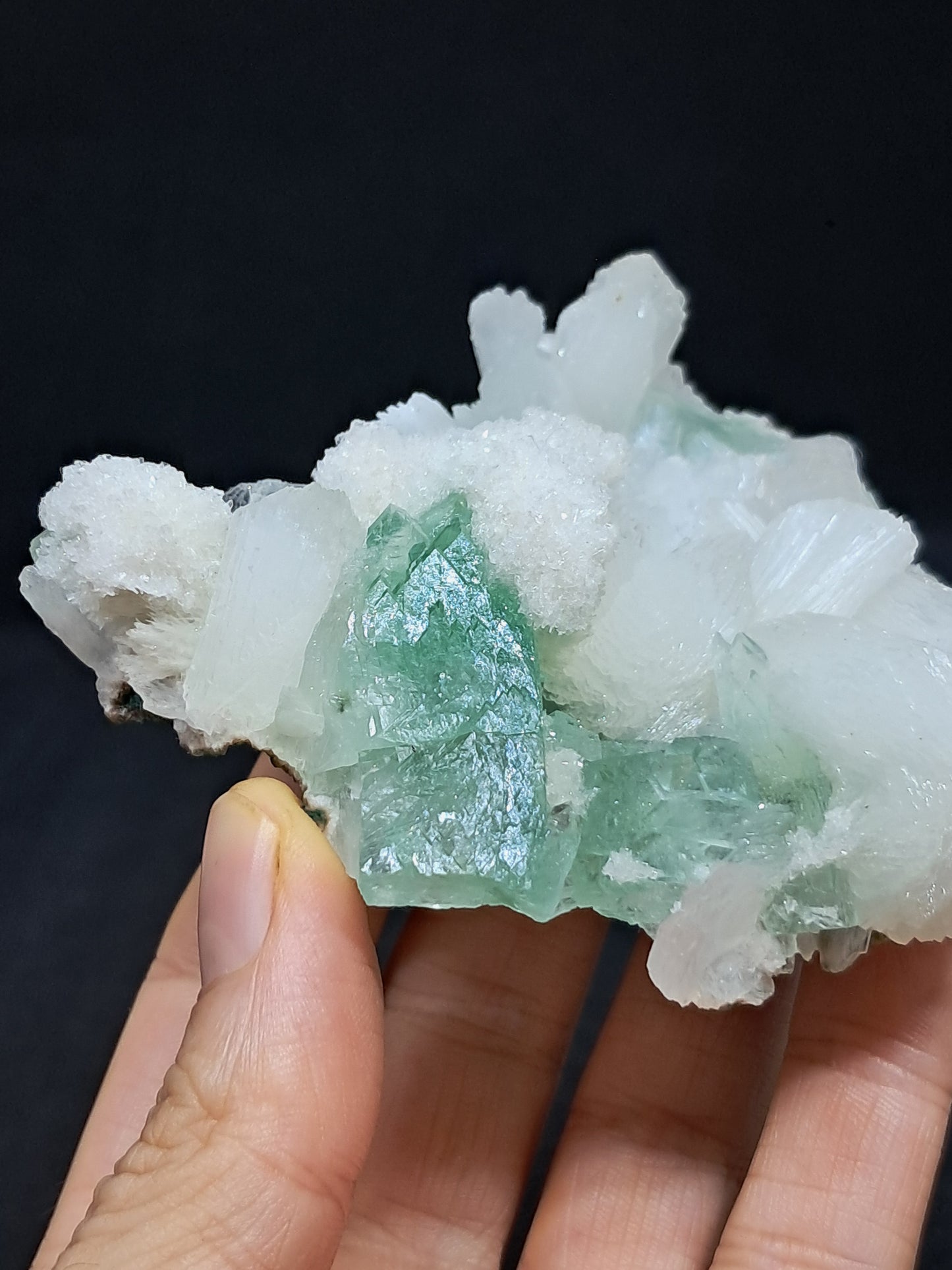 Green Apophyllite (Fluorapophyllite) and Mordenite on Stilbite #GA3