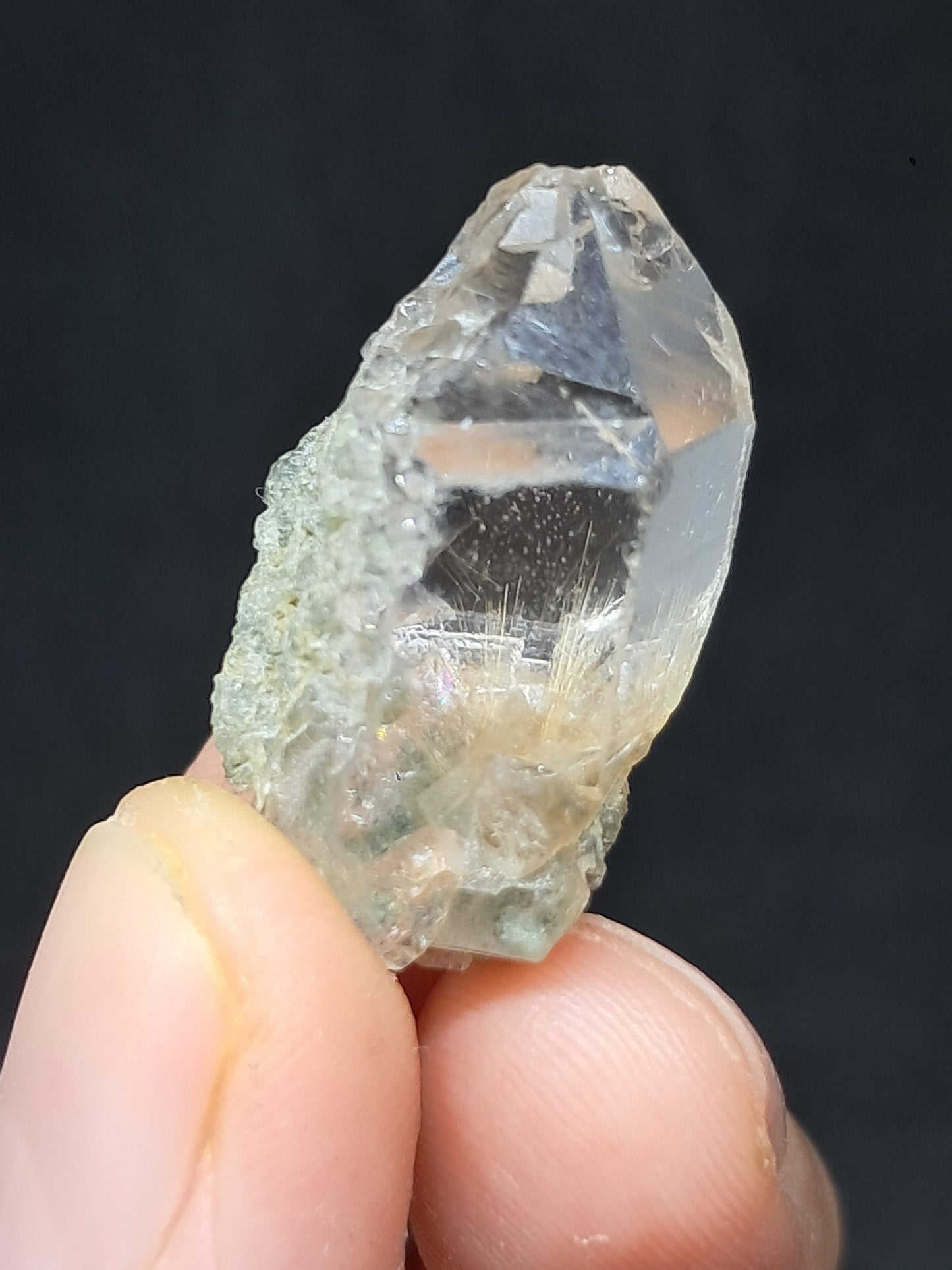Quartz w/ Chlorite and Golden Rutile Inclusions (Kullu) Rough Stone | Natural Crystal Point | Mineral Specimen #CH48