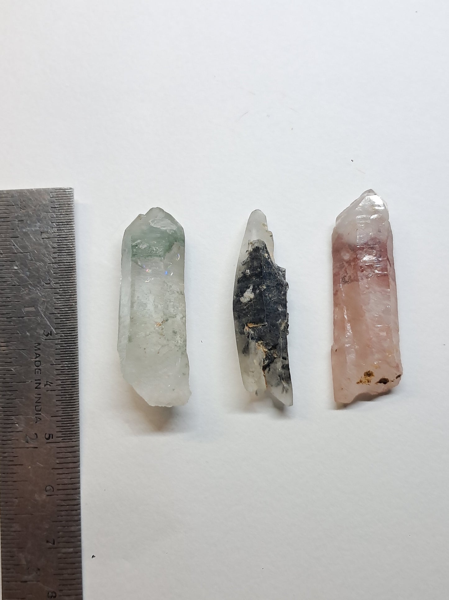 Juego de 3 puntas de cuarzo: clorita, turmalina y hematita fantasma | Cristales en bruto | Piedras en bruto #RCS19