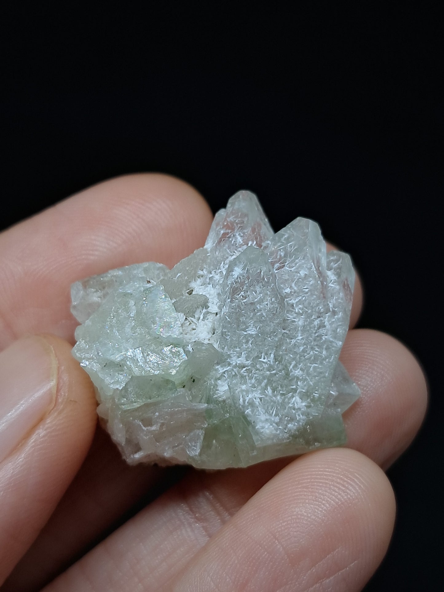 Green Apophyllite Crystal w/ Okenite (Ajanta) Natural Point | Mineral Specimen #AP64
