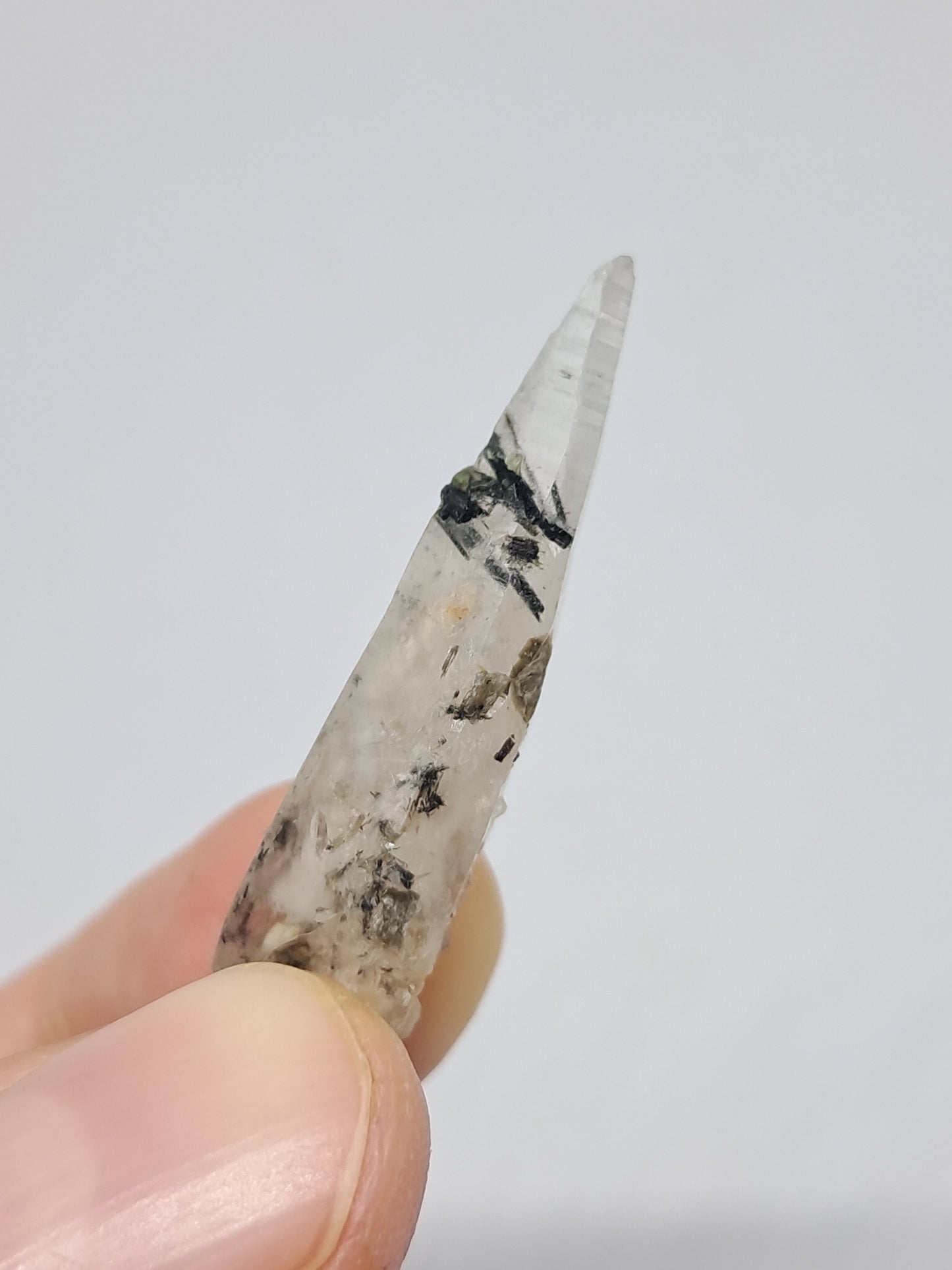 Tourmalinated Quartz w/ Mica and Feldspar Inclusions (Karur) Natural Crystal Point | Mineral Specimen #TQ18