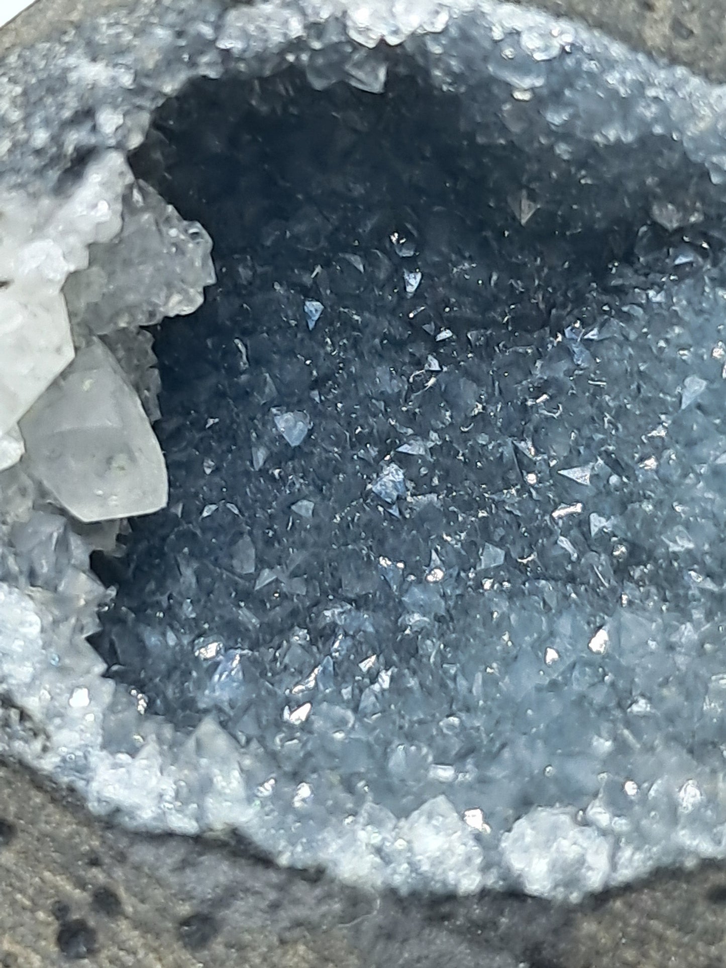 Black Chalcedony with Calcite in Basalt Geode (Nashik) | Natural Crystal | Mineral Specimen #BC4
