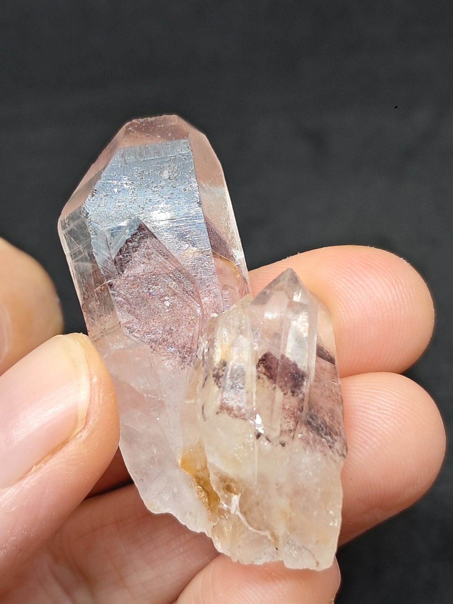 Cúmulo de Cuarzo Fantasma de Hematita (Telangana) Punta de Cristal Natural | Ejemplar Mineral n.° HPQ14