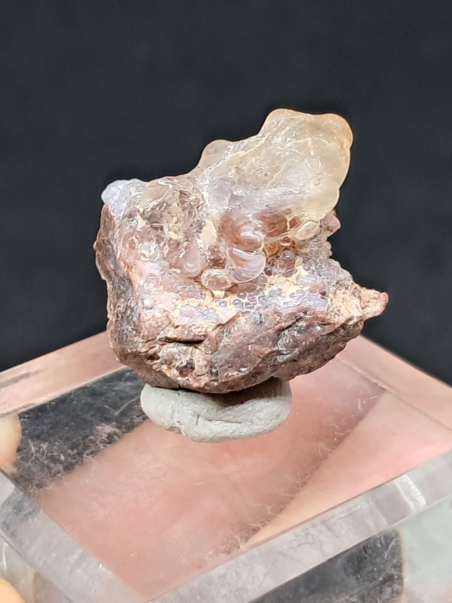 Ópalo hialita en matriz (México), piedra cristalina en bruto | Ejemplar mineral n.° OH3