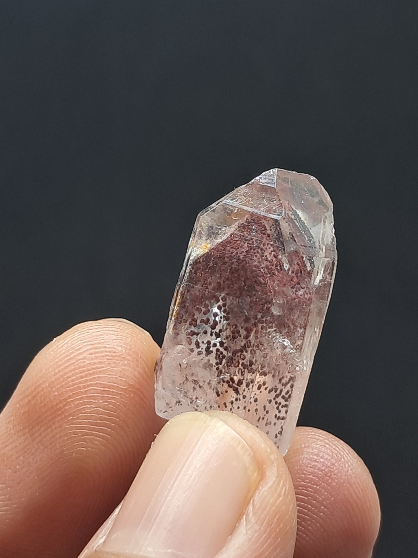 Cuarzo fantasma hematita (Telangana) | Cristal natural | Ejemplar mineral n.° HPQ44