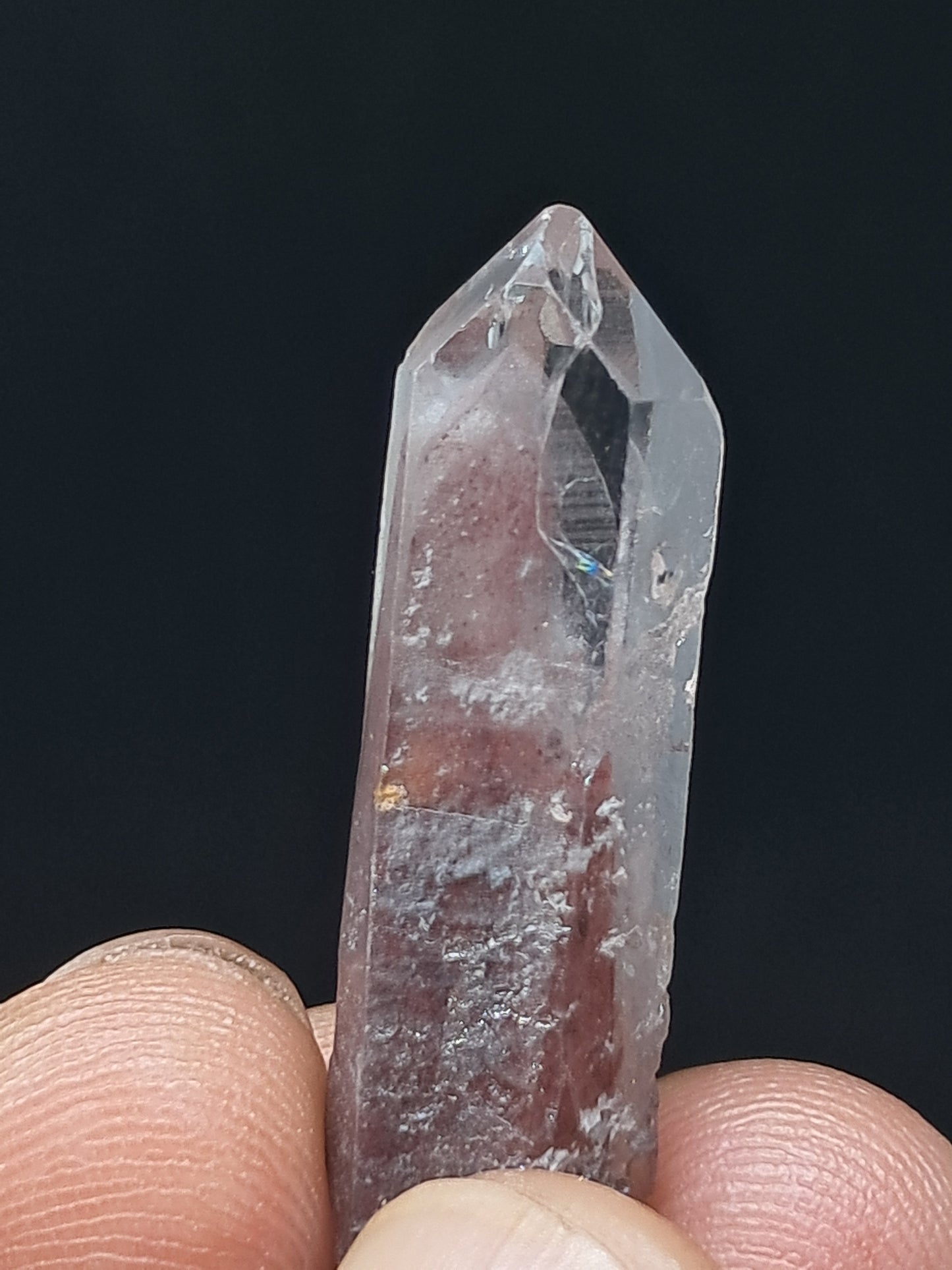 Cuarzo fantasma hematita (Telangana) Punta de cristal natural | Ejemplar mineral n.° HPQ33