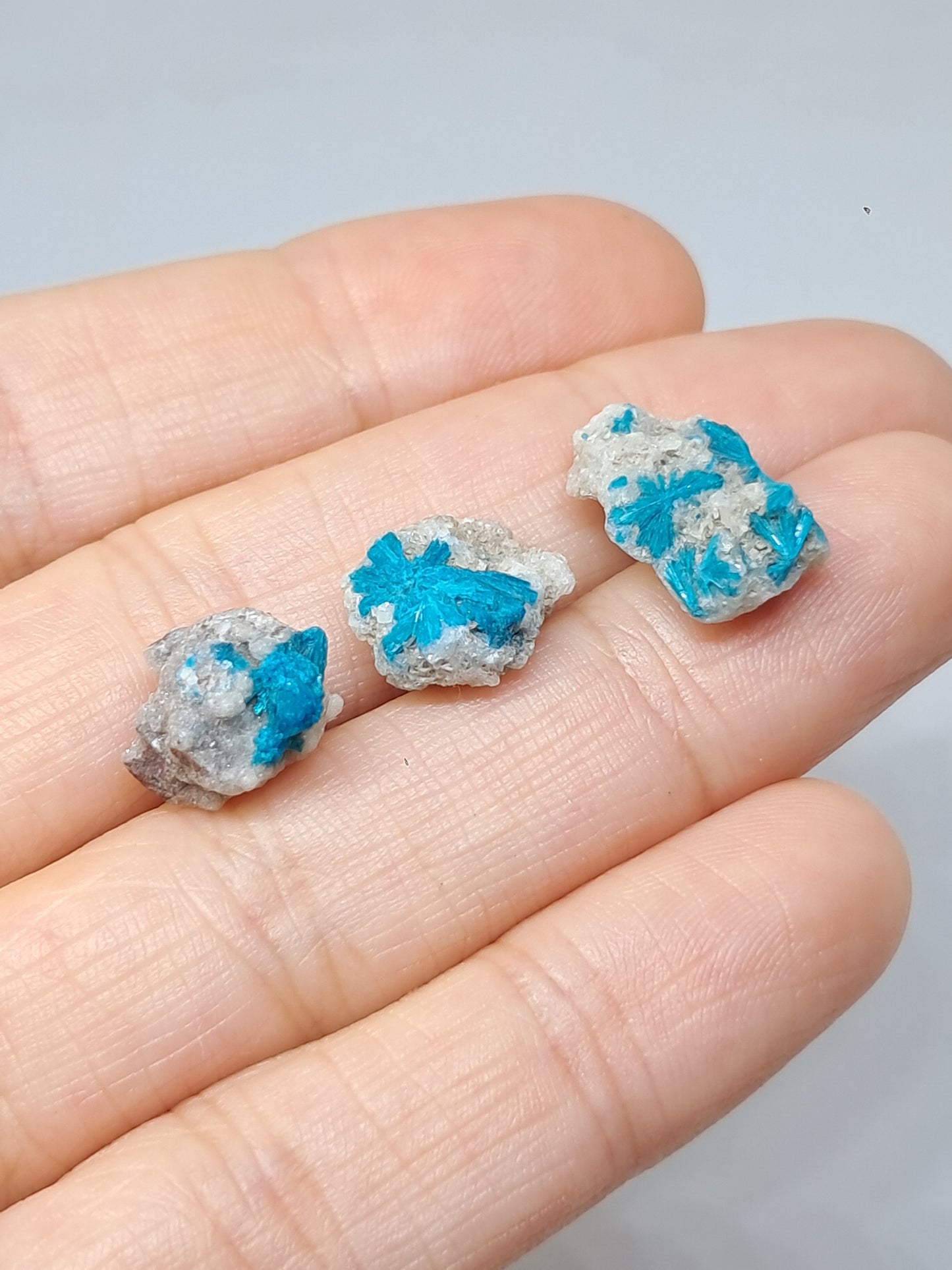 Set of 3 Small Cavansites on Heulandite Matrix (Wagholi) Rough Stone | Natural Crystal | Rare Mineral Specimen #CV44