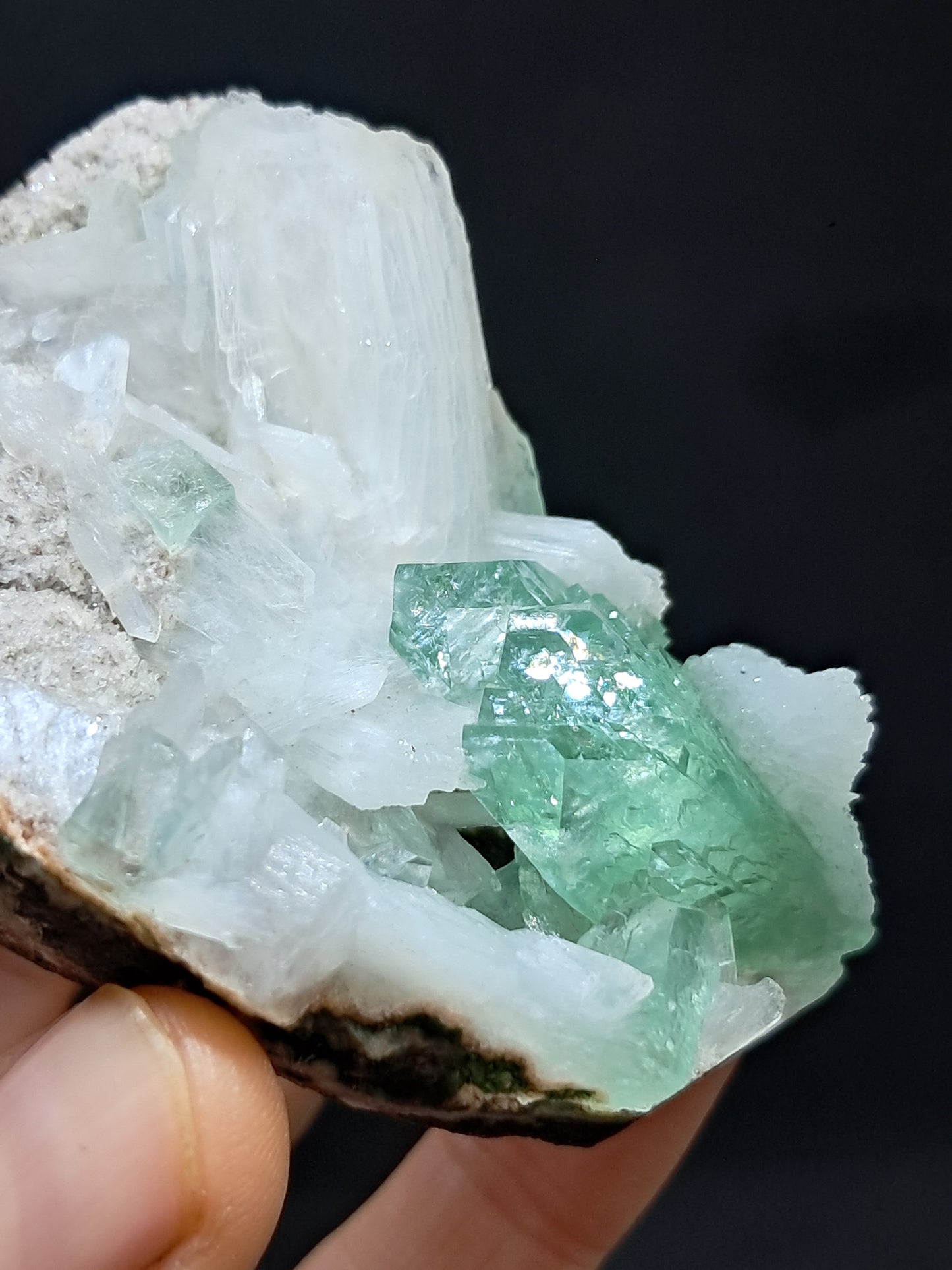 Green Apophyllite (Fluorapophyllite) and Stilbite on matrix #GA2