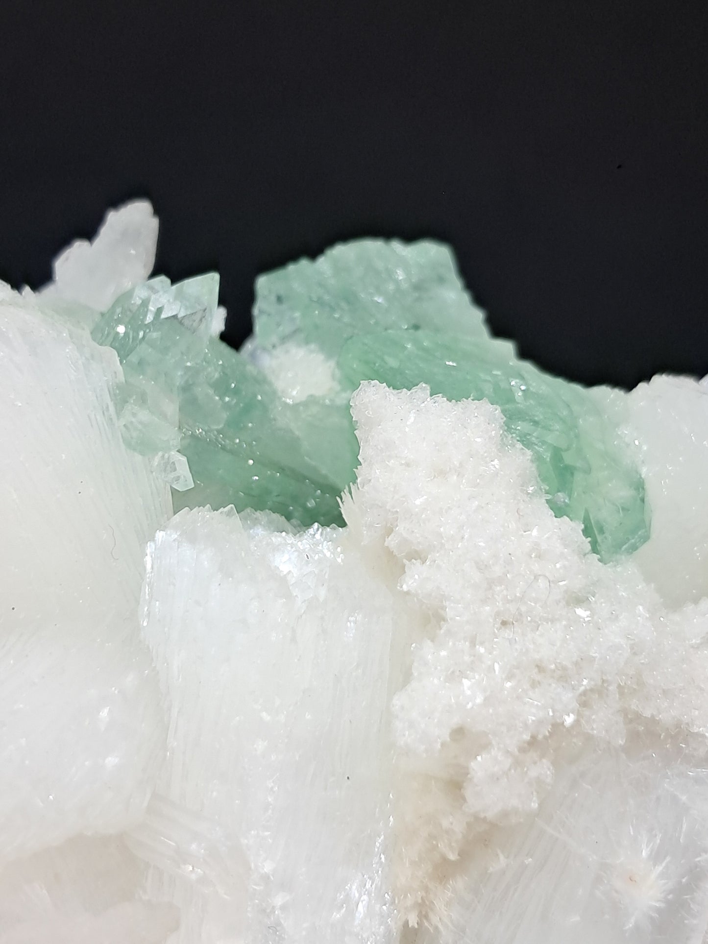Green Apophyllite (Fluorapophyllite) and Mordenite on Stilbite #GA3
