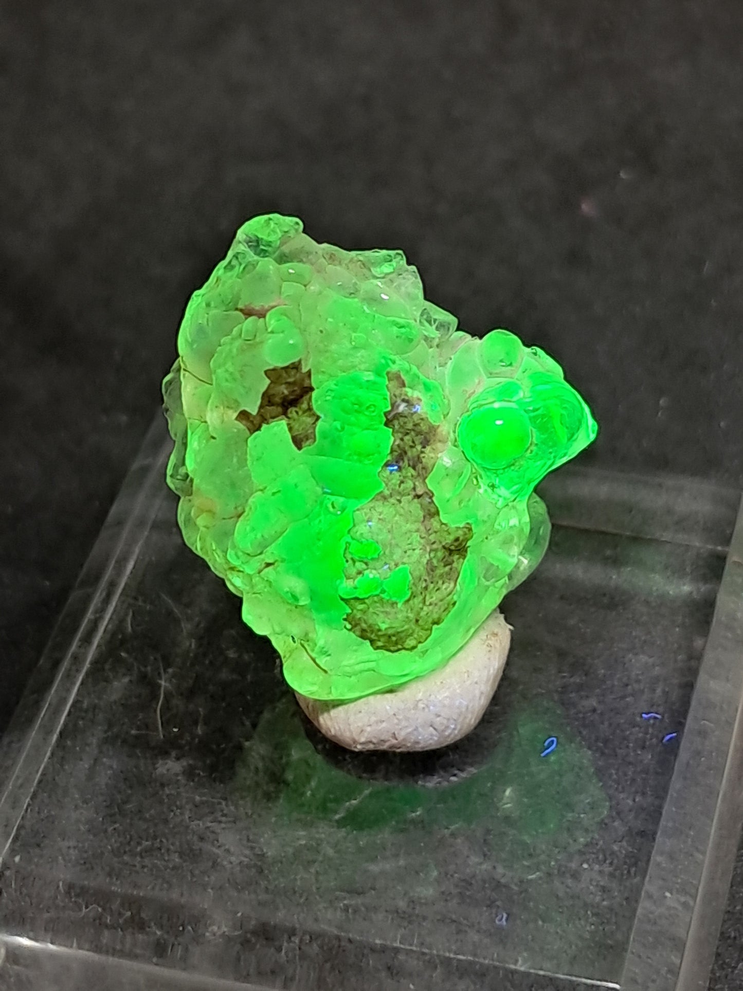 Ópalo hialita (México), piedra cristalina en bruto reactiva a los rayos UV | Ejemplar mineral n.° OH6