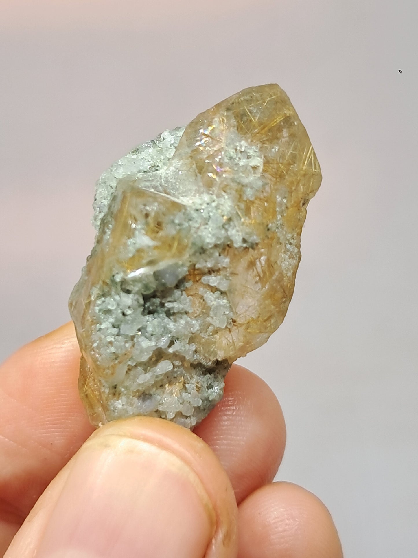 Quartz w/ Chlorite and Golden Rutile Inclusions (Kullu) Rough Stone | Natural Crystal Point | Mineral Specimen #CH42