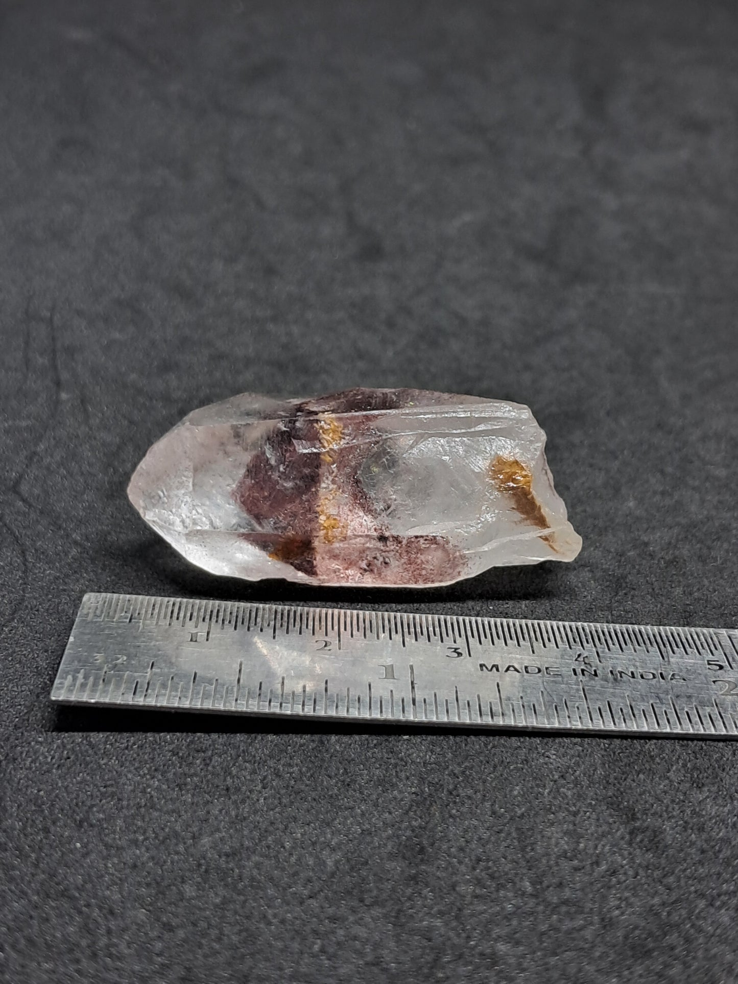 Punta de cristal natural de cuarzo fantasma hematita (Telangana) | Ejemplar mineral n.° HPQ37