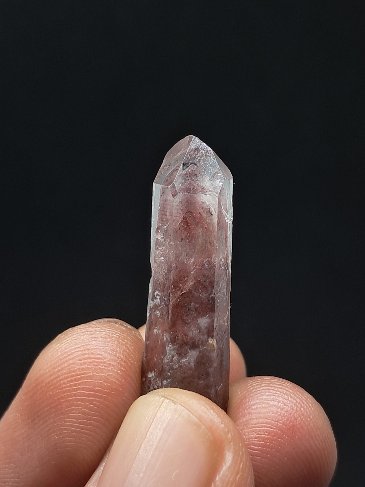 Cuarzo fantasma hematita (Telangana) Punta de cristal natural | Ejemplar mineral n.° HPQ33