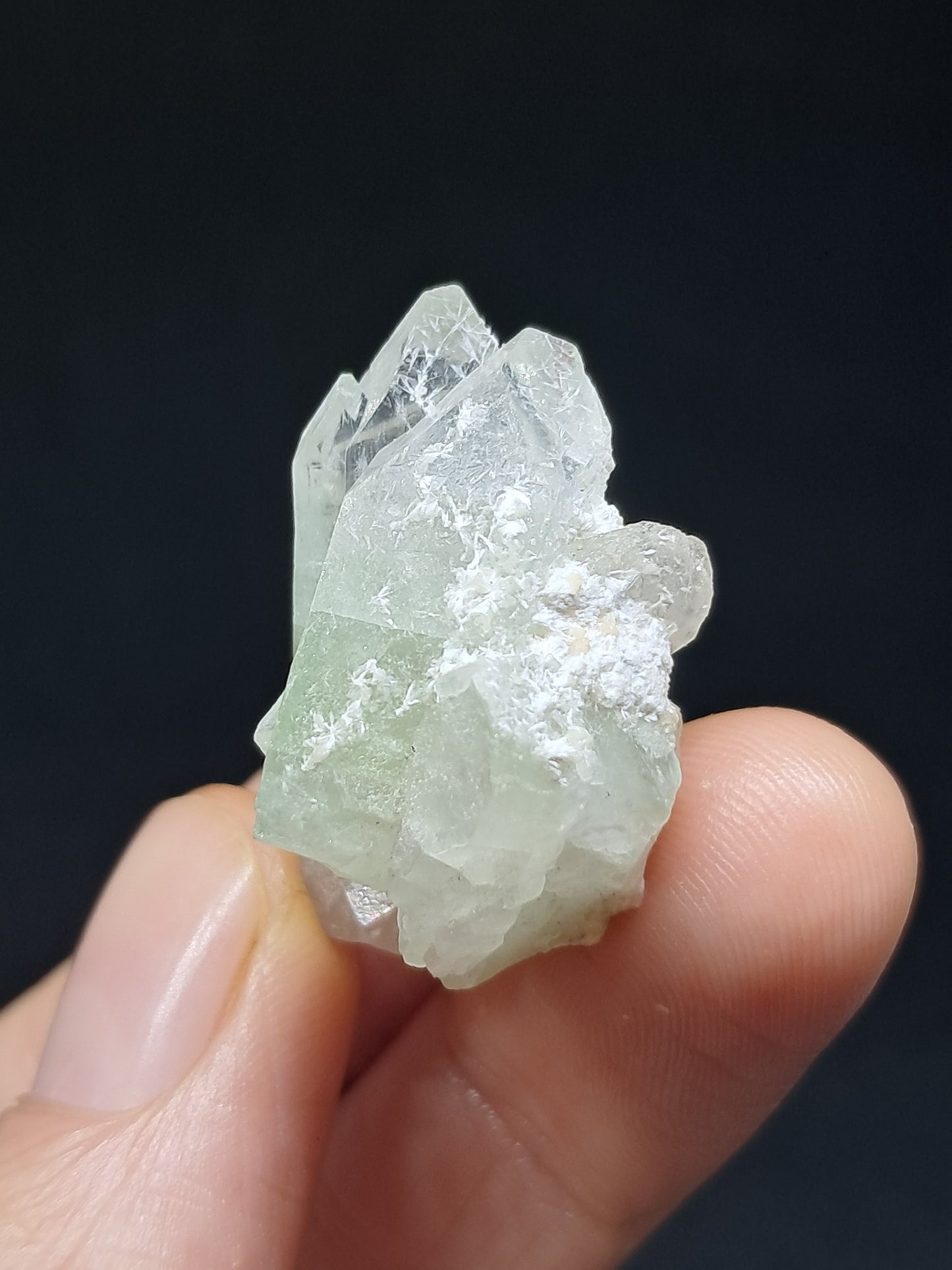 Green Apophyllite Crystal w/ Okenite (Ajanta) Natural Point | Mineral Specimen #AP63