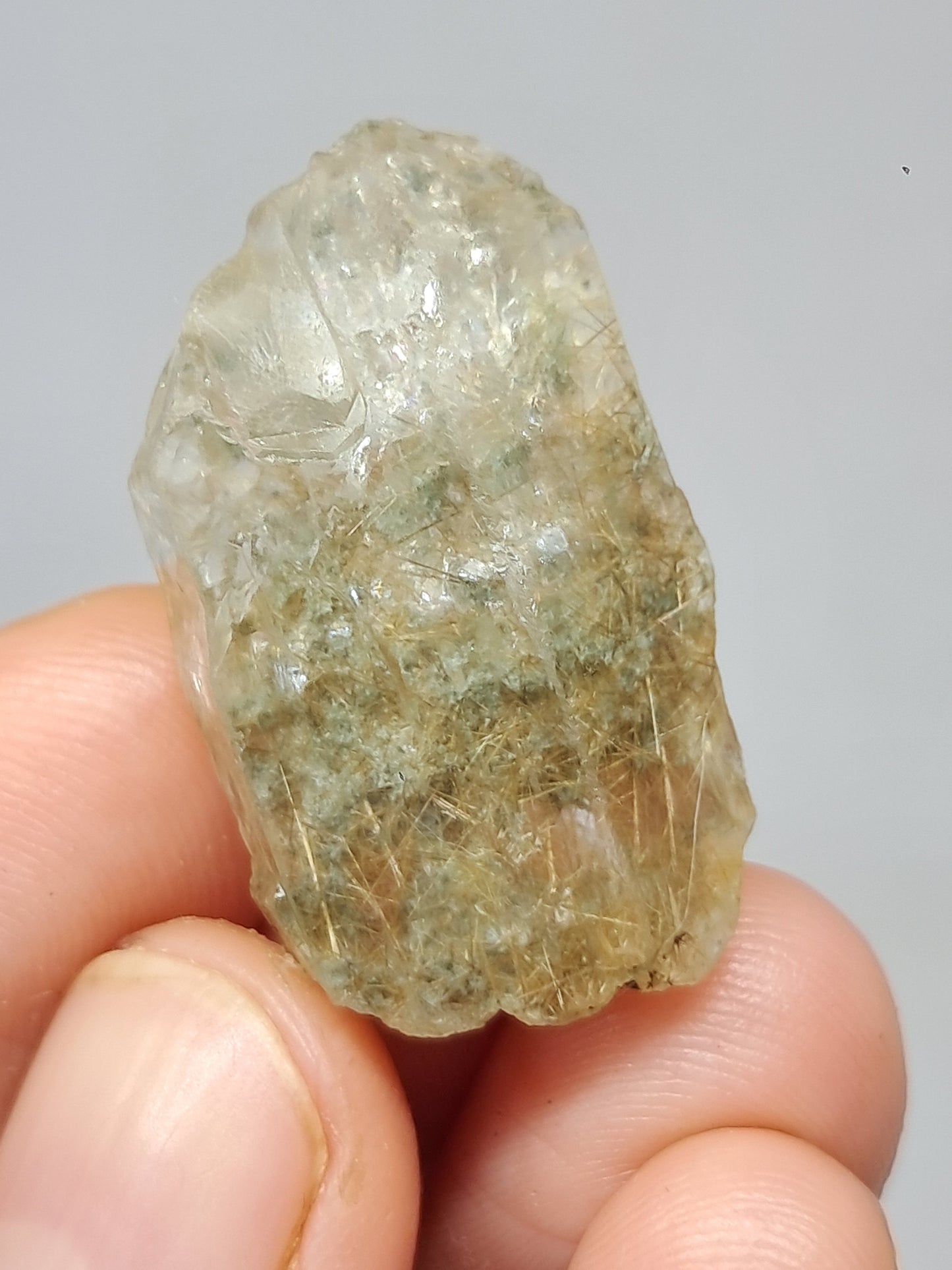 Quartz w/ Chlorite and Golden Rutile Inclusions (Kullu) Rough Stone | Natural Crystal Point | Mineral Specimen #CH45