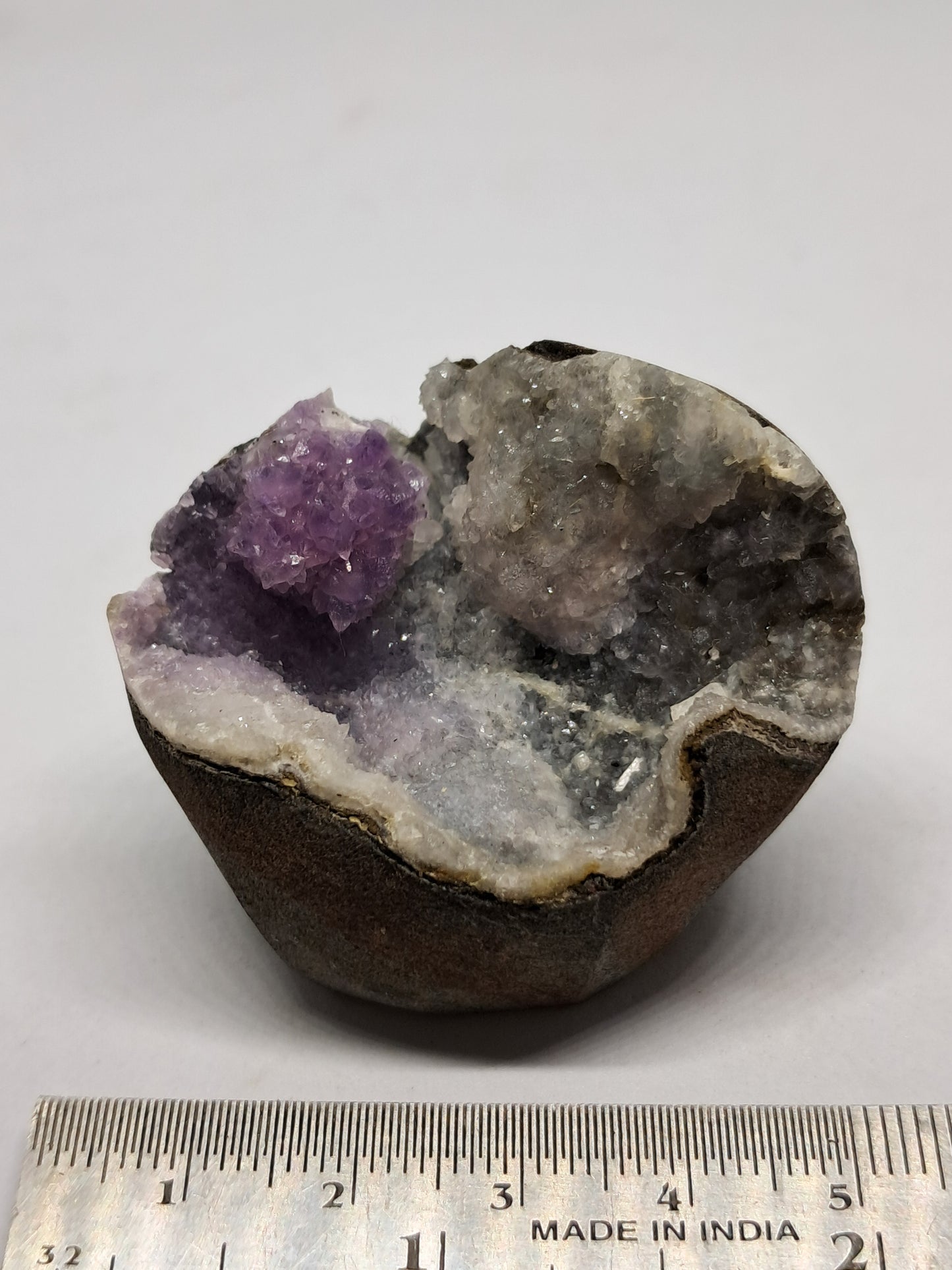 "Dog tooth" Amethyst on Chalcedony in Basalt Geode (Non-precious mineral) #DTA1