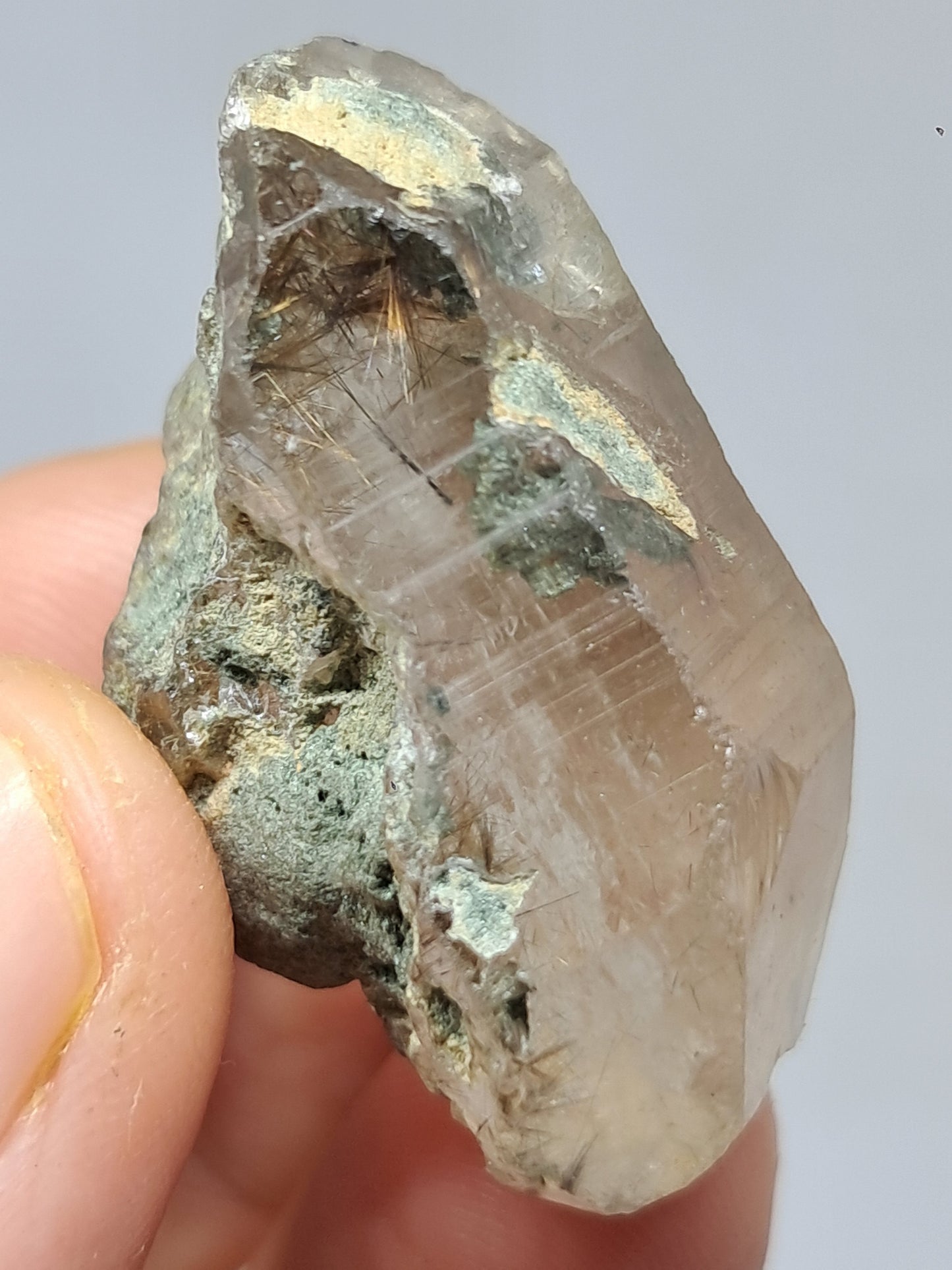 Quartz w/ Chlorite and Golden Rutile Inclusions (Kullu) Rough Stone | Natural Crystal Point | Mineral Specimen #CH44