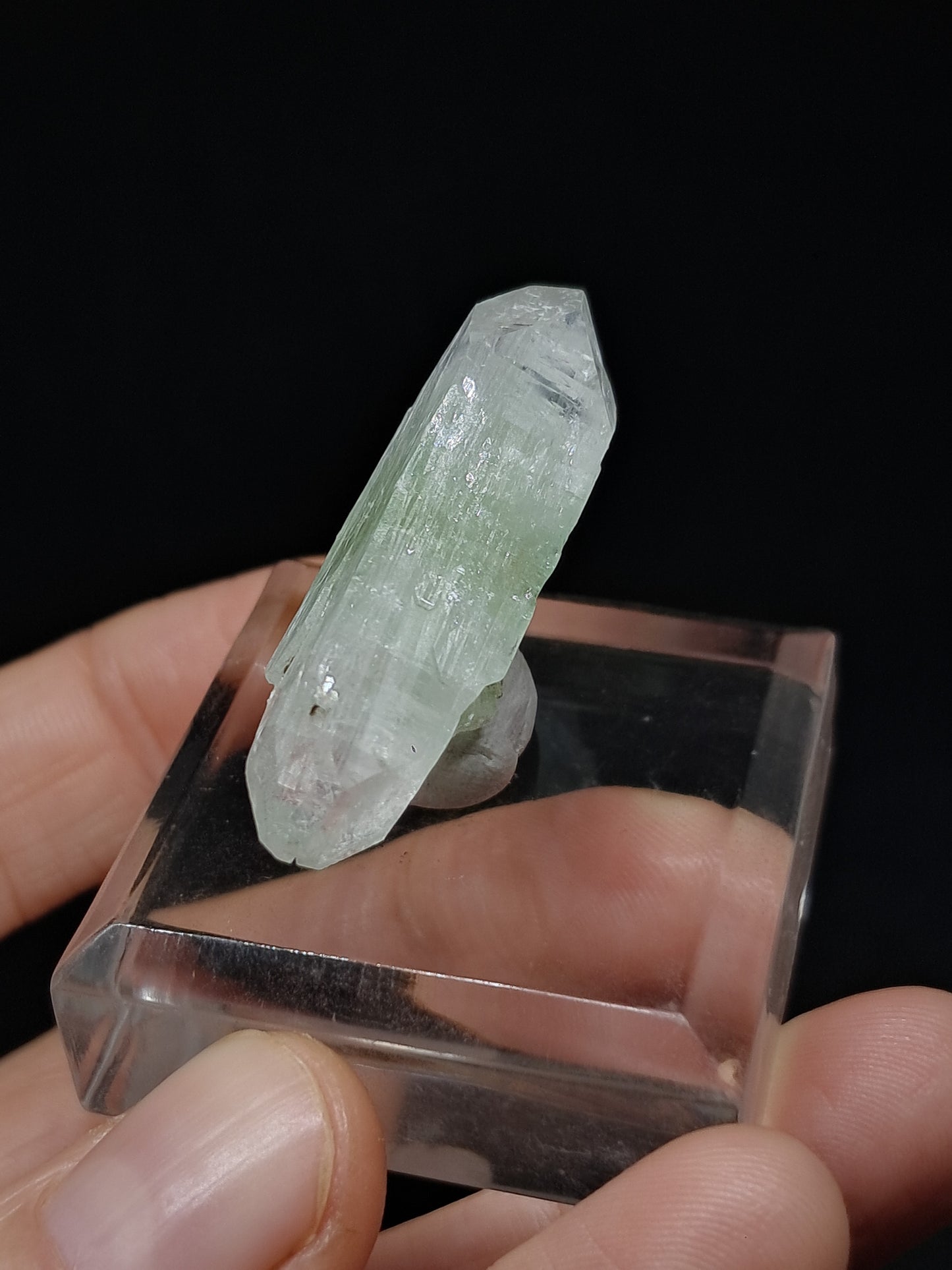 Green Apophyllite Biterminated Point w/ Okenite (Ajanta) Natural Crystal | Mineral Specimen #AP60