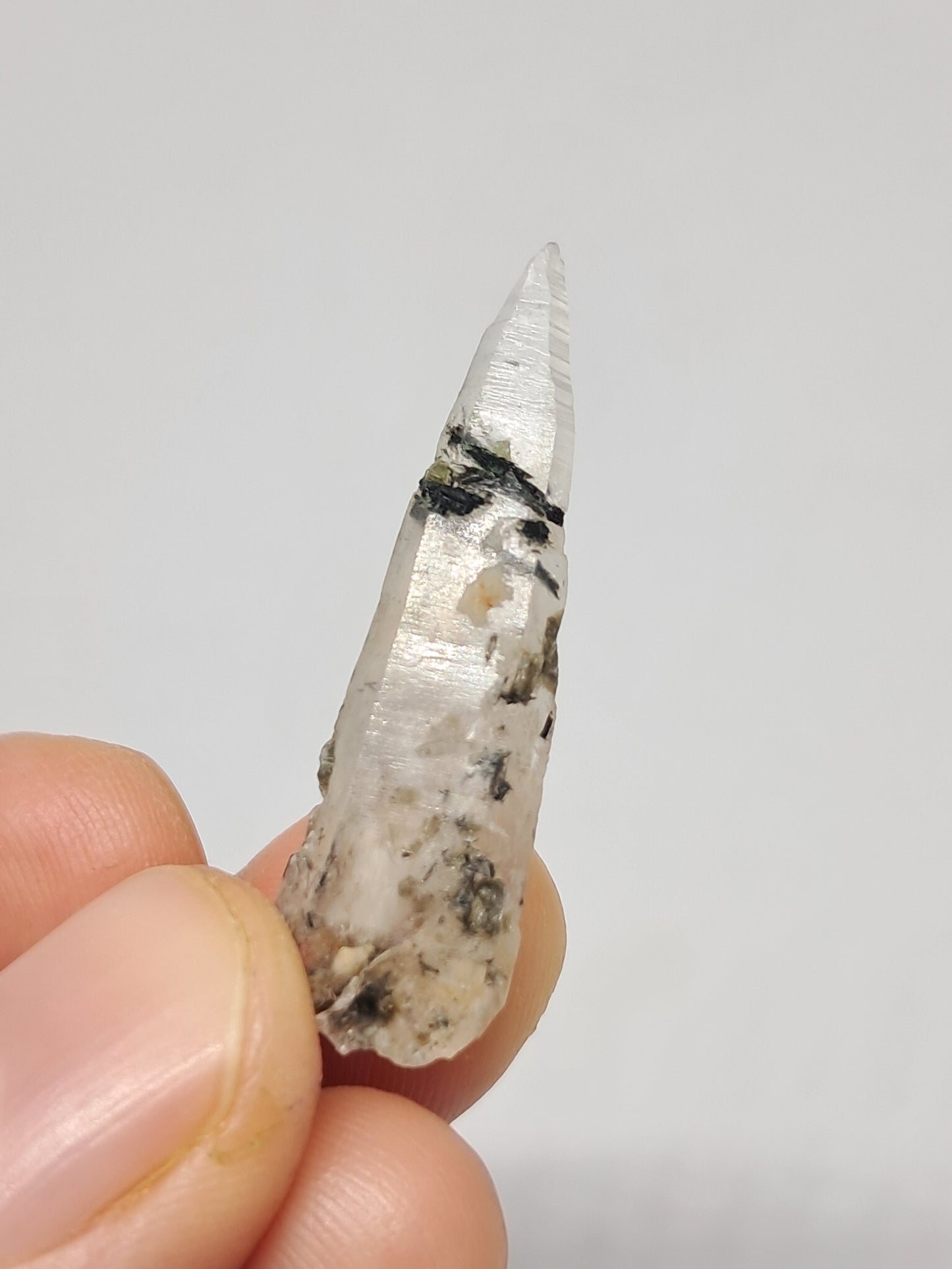 Tourmalinated Quartz w/ Mica and Feldspar Inclusions (Karur) Natural Crystal Point | Mineral Specimen #TQ18