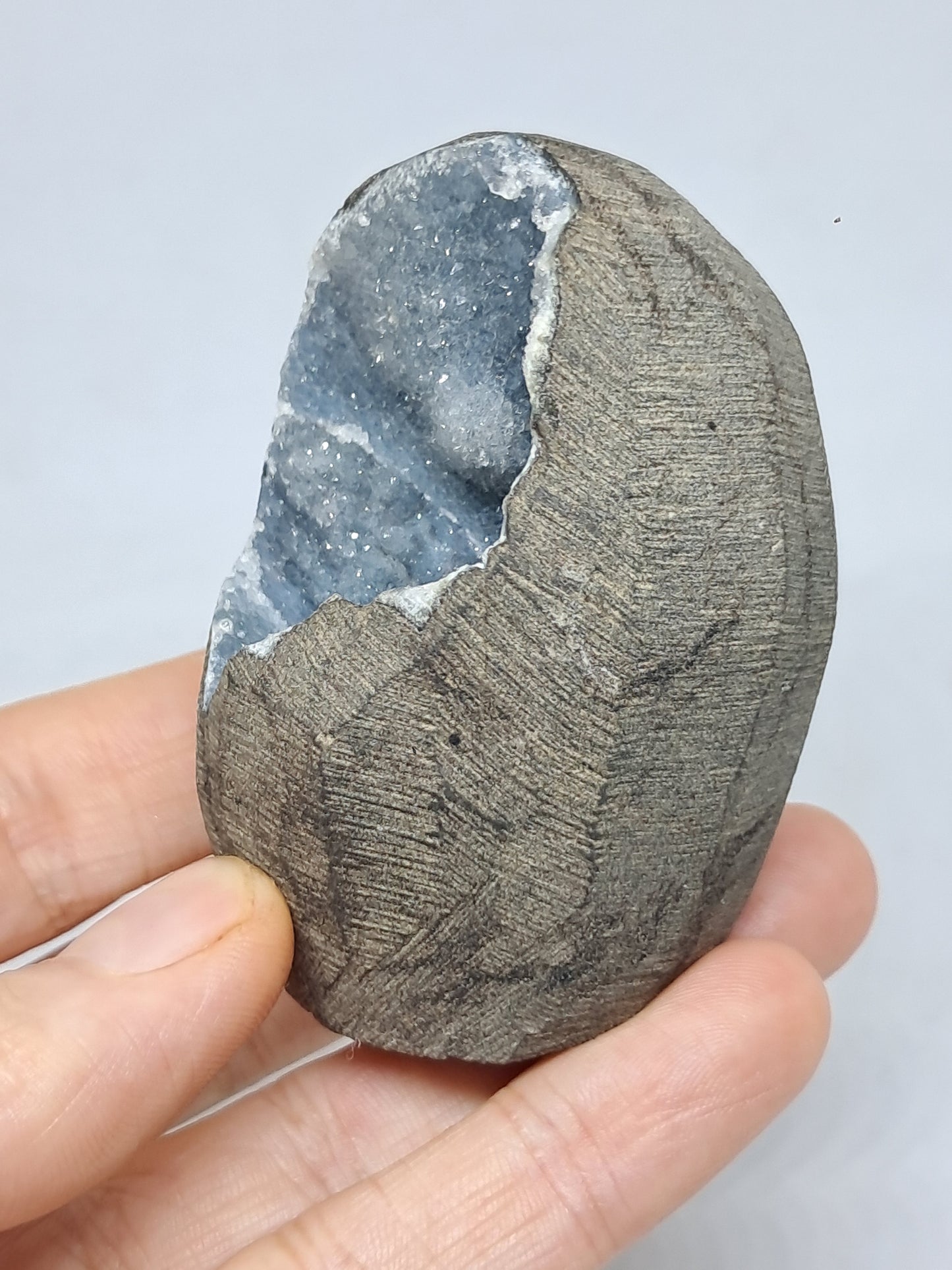 Grey / Blue Chalcedony in Basalt Geode (Nashik) | Natural Crystal | Rare Mineral #BC12