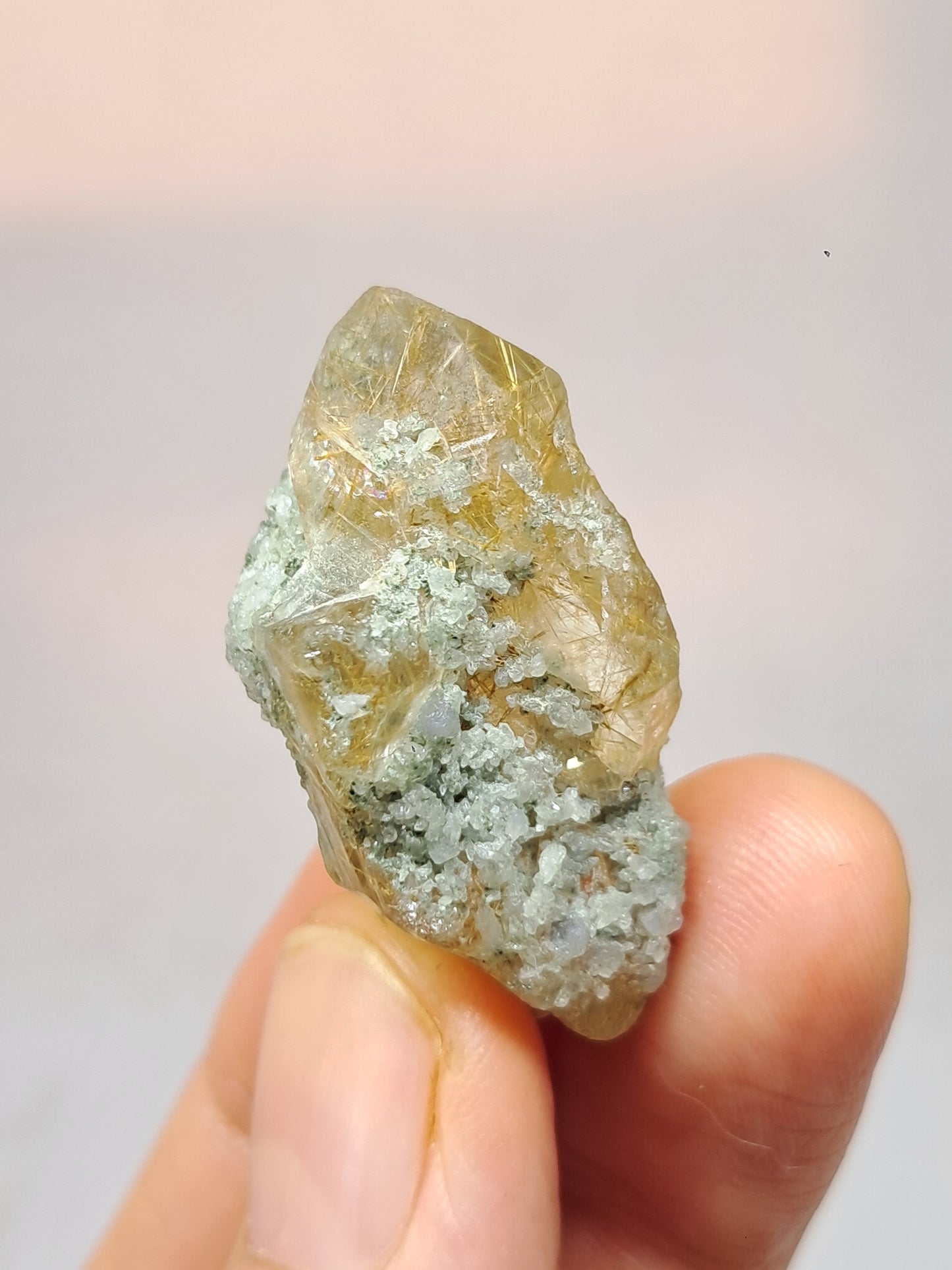 Quartz w/ Chlorite and Golden Rutile Inclusions (Kullu) Rough Stone | Natural Crystal Point | Mineral Specimen #CH42