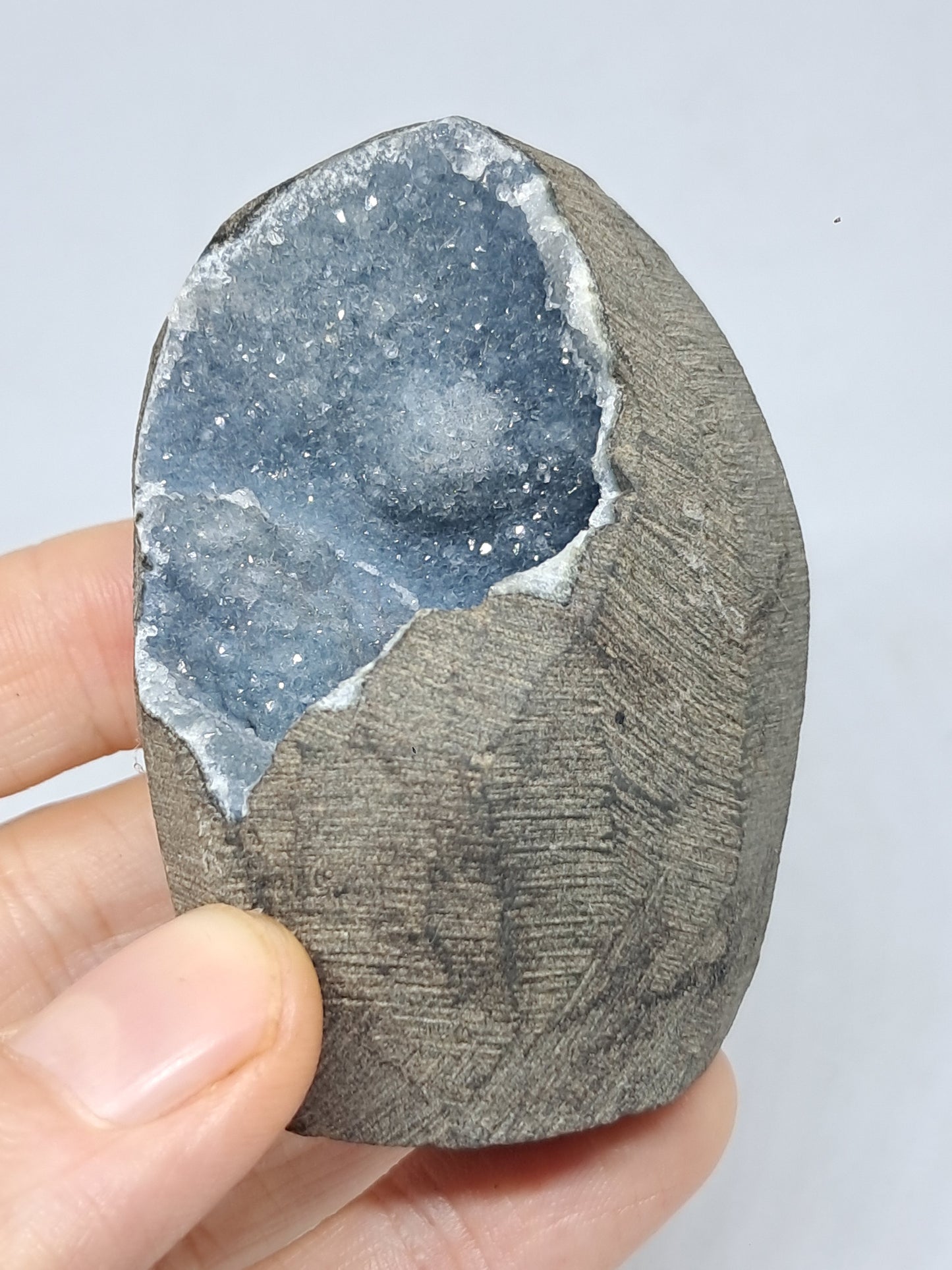 Grey / Blue Chalcedony in Basalt Geode (Nashik) | Natural Crystal | Rare Mineral #BC12