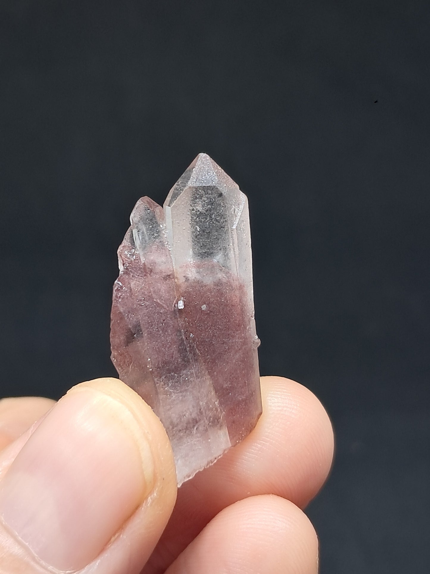 Punta de cristal natural de cuarzo fantasma hematita (Telangana) | Ejemplar mineral n.° HPQ17
