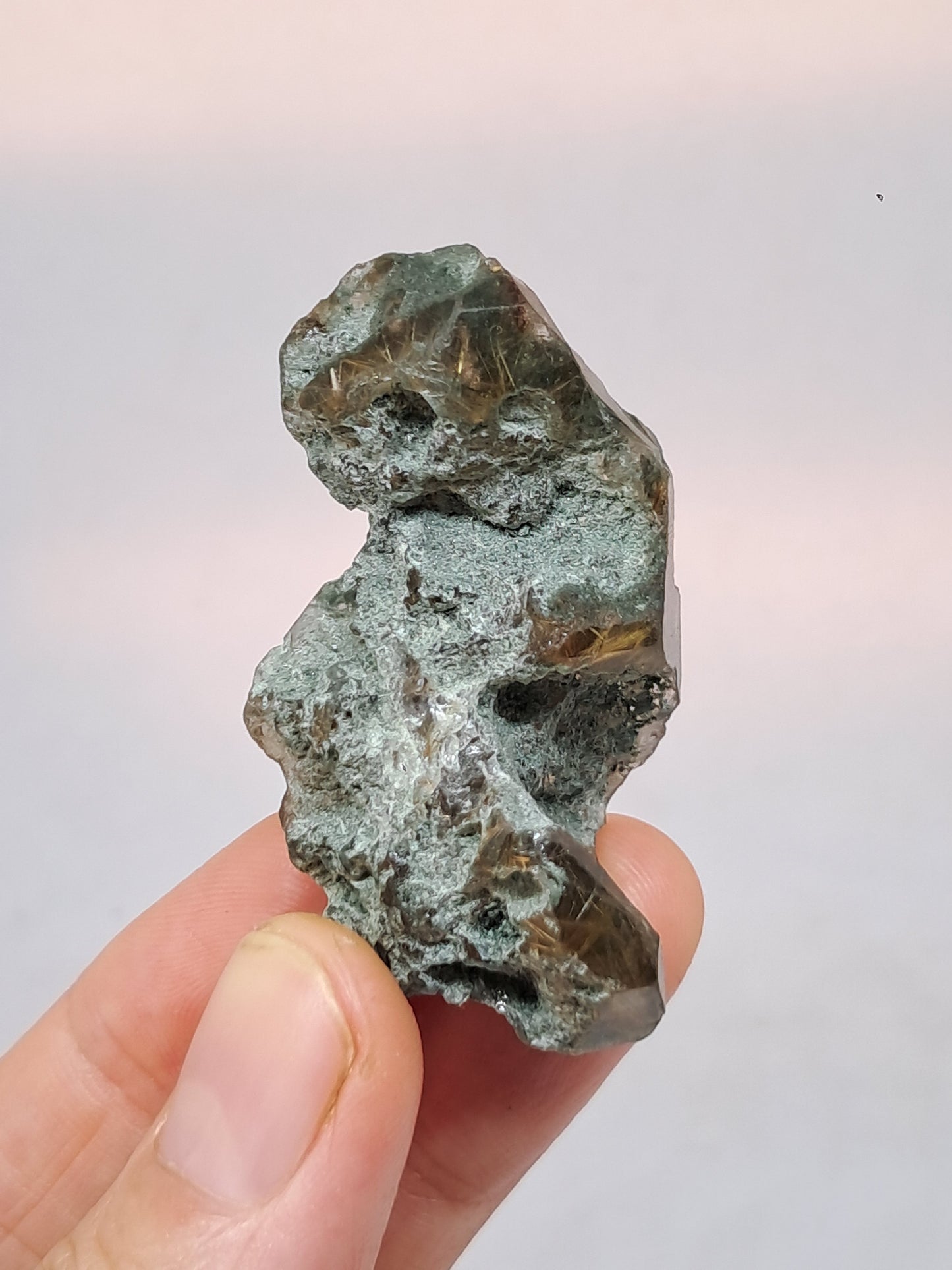 Quartz w/ Chlorite and Golden Rutile Inclusions (Kullu) Rough Stone | Natural Crystal Point | Mineral Specimen #CH43