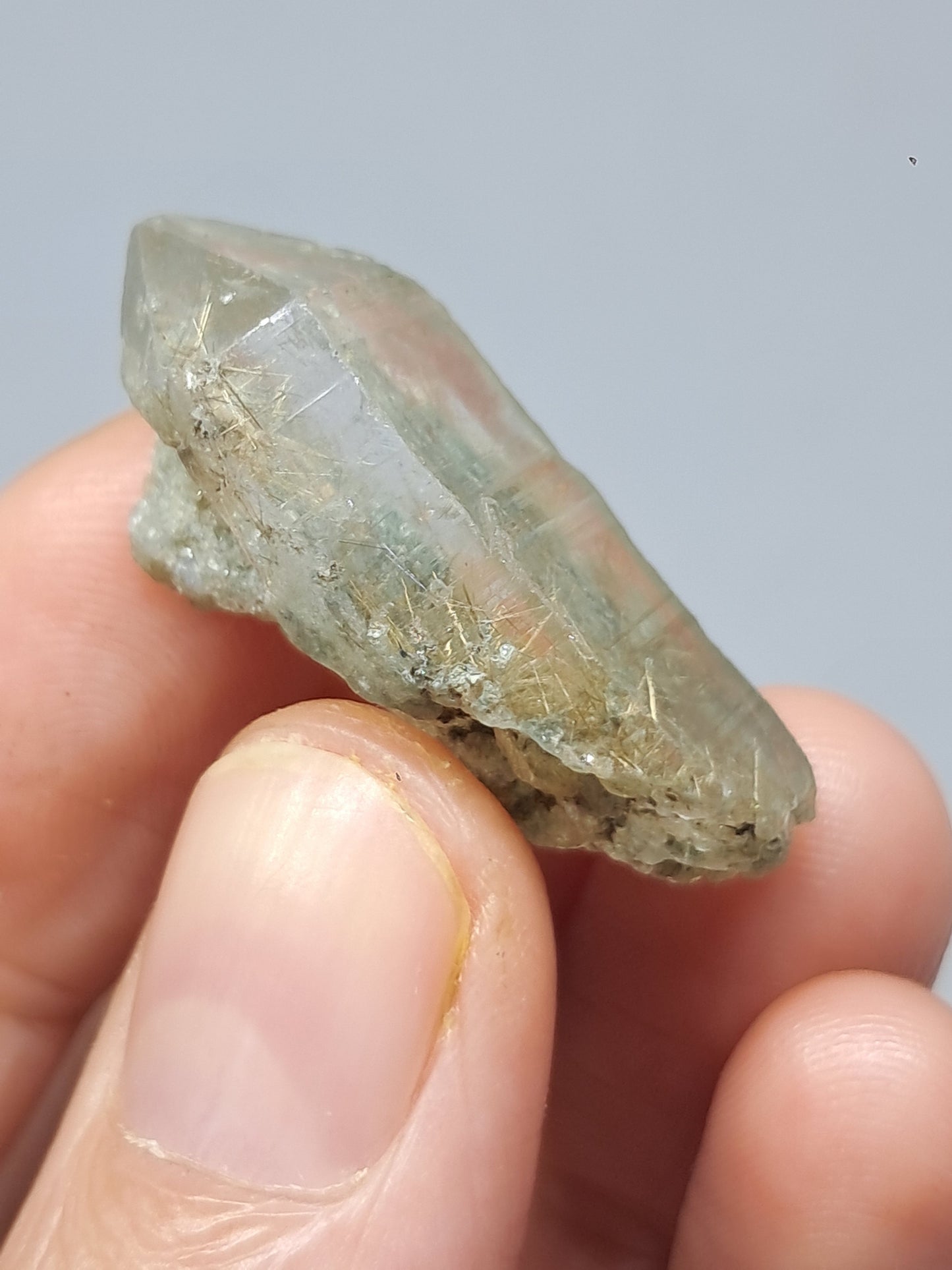 Quartz w/ Chlorite and Golden Rutile Inclusions (Kullu) Rough Stone | Natural Crystal Point | Mineral Specimen #CH47