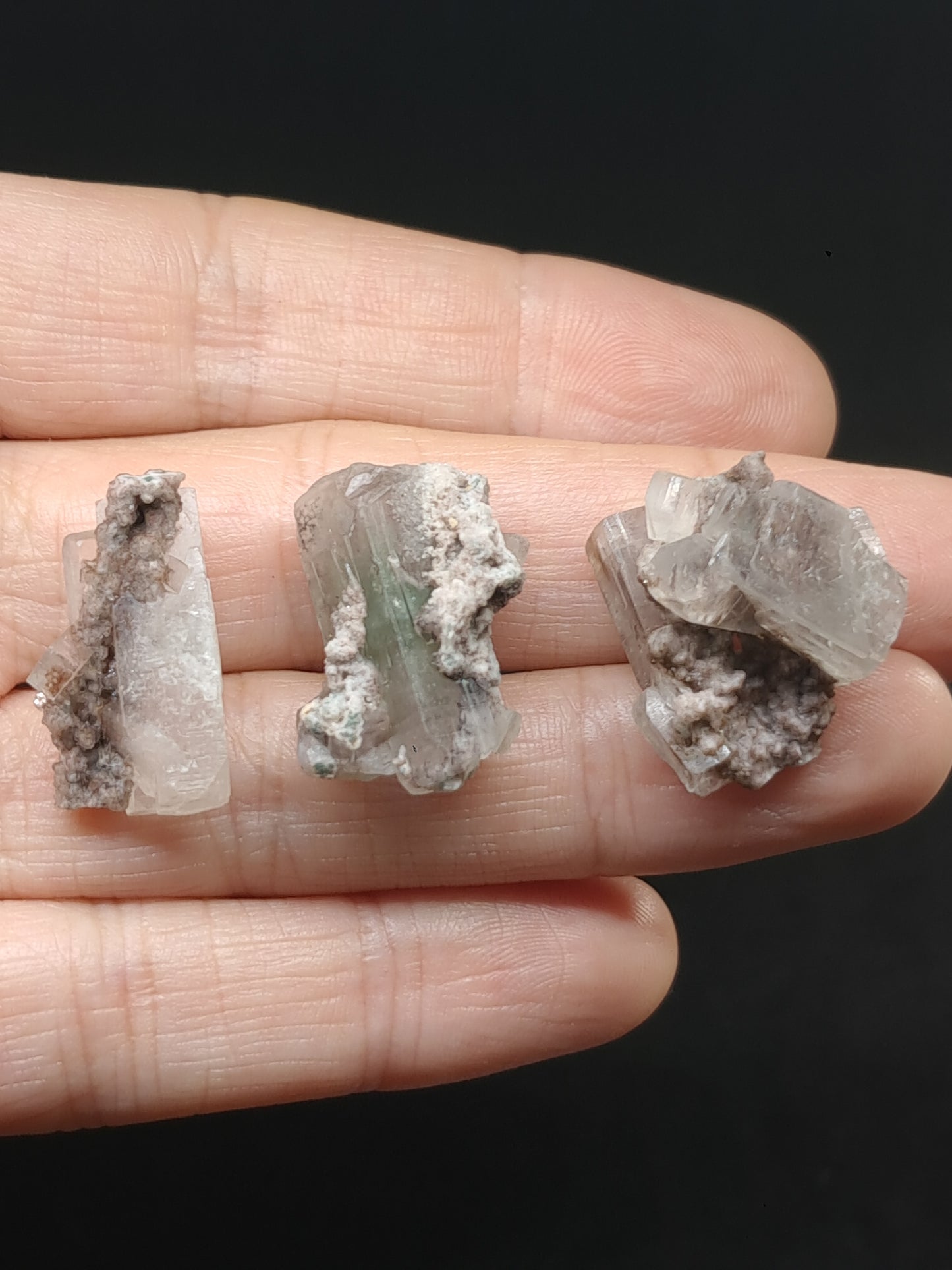 Set of 3 Small Green Apophyllites (Fluorapophyllites) (Ajanta) Rough Natural Crystals | Mineral Specimens #GA53