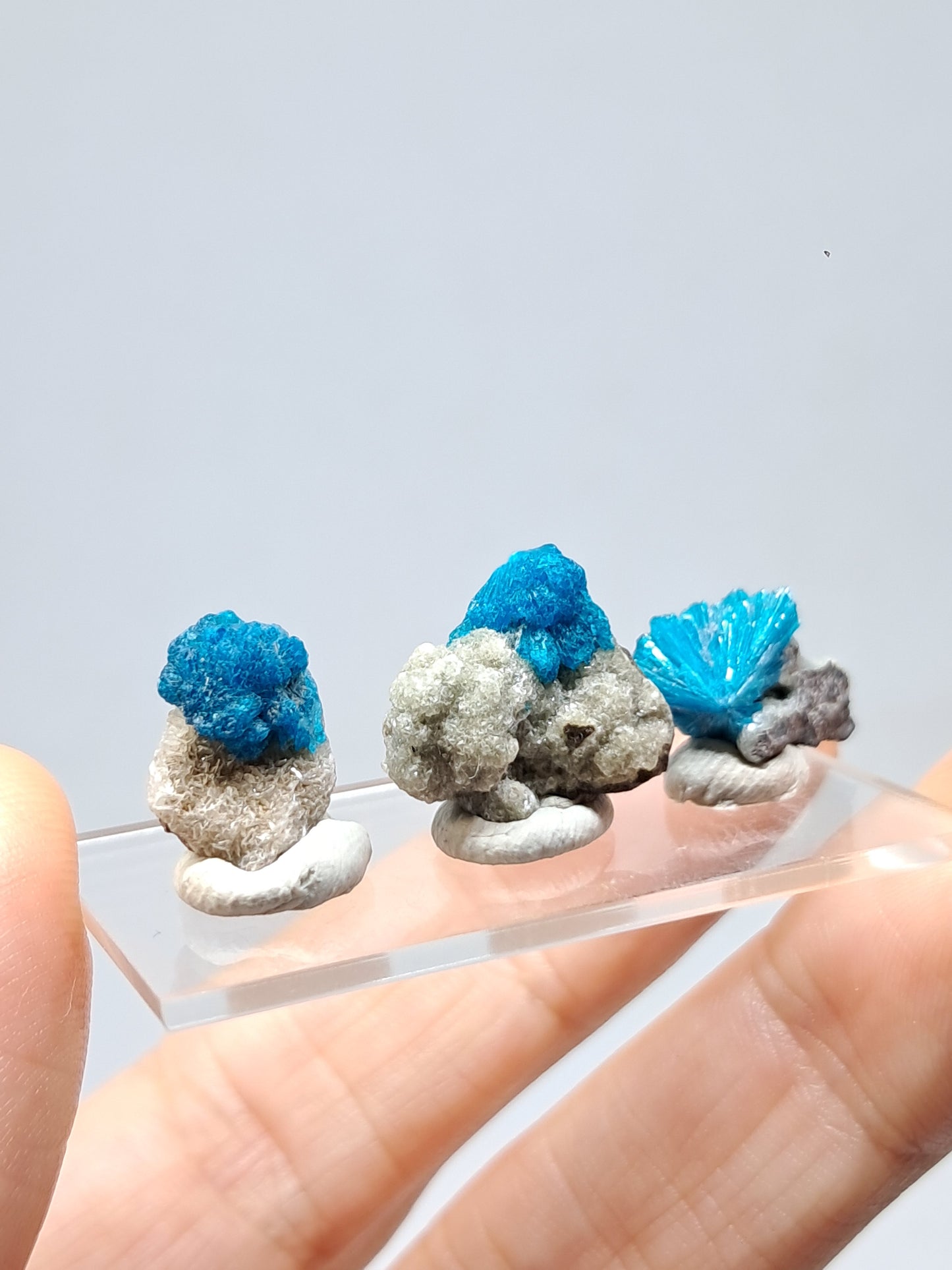 Set of 3 Small Cavansites on Heulandite Matrix (Wagholi) Rough Stone | Natural Crystal | Rare Mineral Specimen #CV38