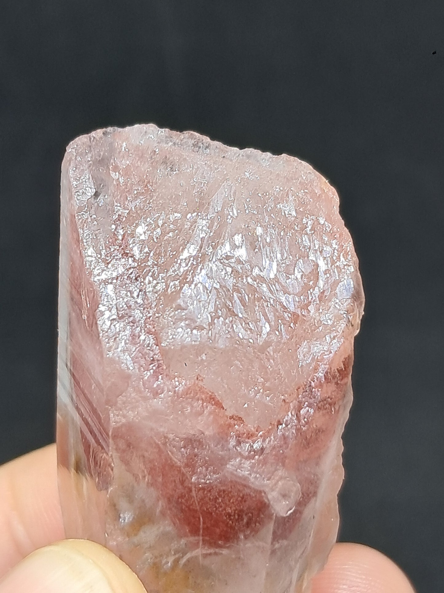 Punta de cristal natural de cuarzo fantasma hematita (Telangana) | Ejemplar mineral n.° HPQ15