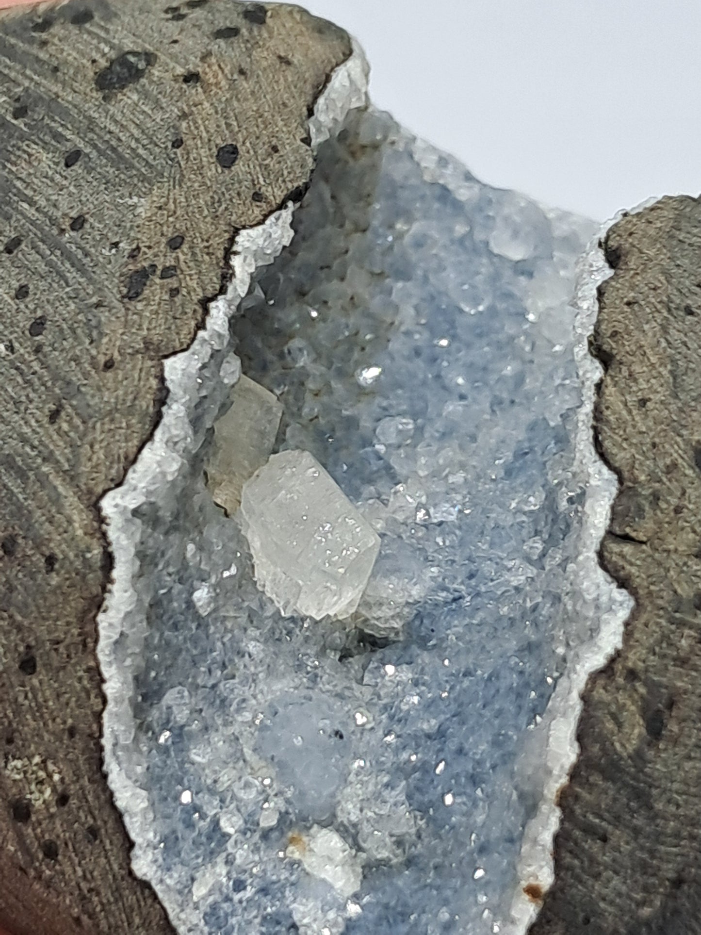 Blue Chalcedony with Chabazite in Basalt Geode (Non-precious mineral) #BC5
