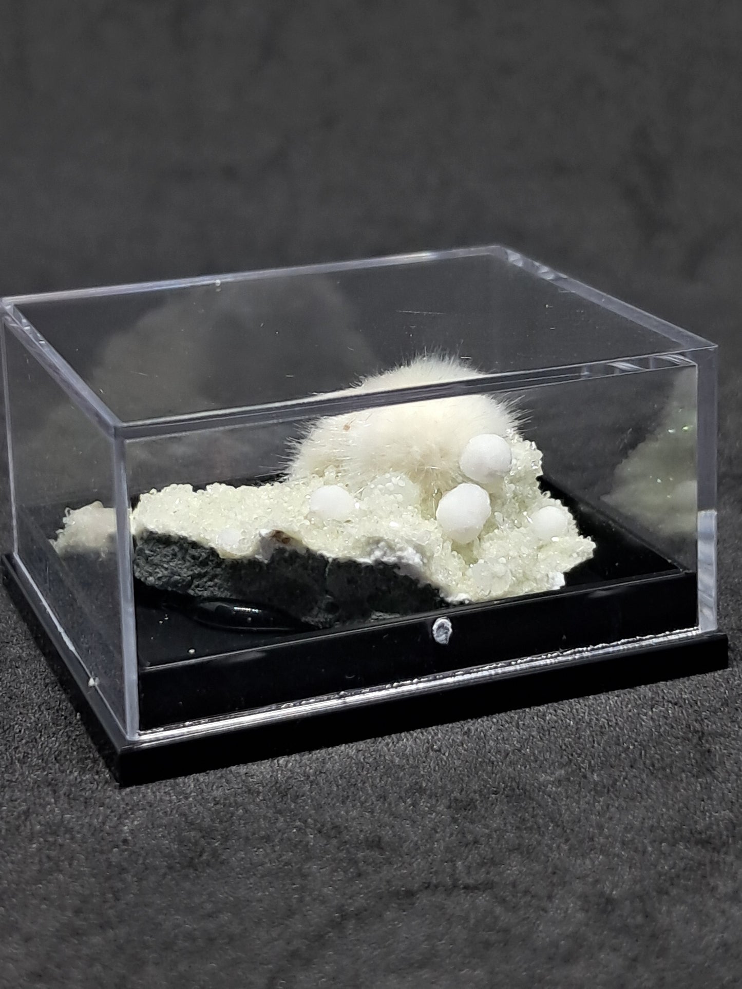 Okenite and Gyrolite on Prehenite and Apophyllite (Non-precious mineral) #OK7
