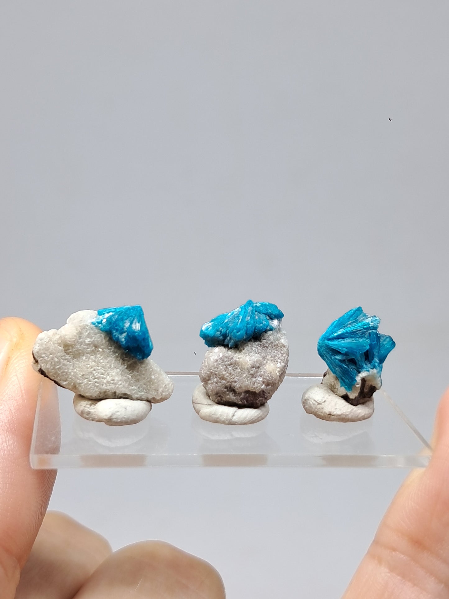 Set of 3 Small Cavansites on Heulandite Matrix (Wagholi) Rough Stone | Natural Crystal | Rare Mineral Specimen #CV37