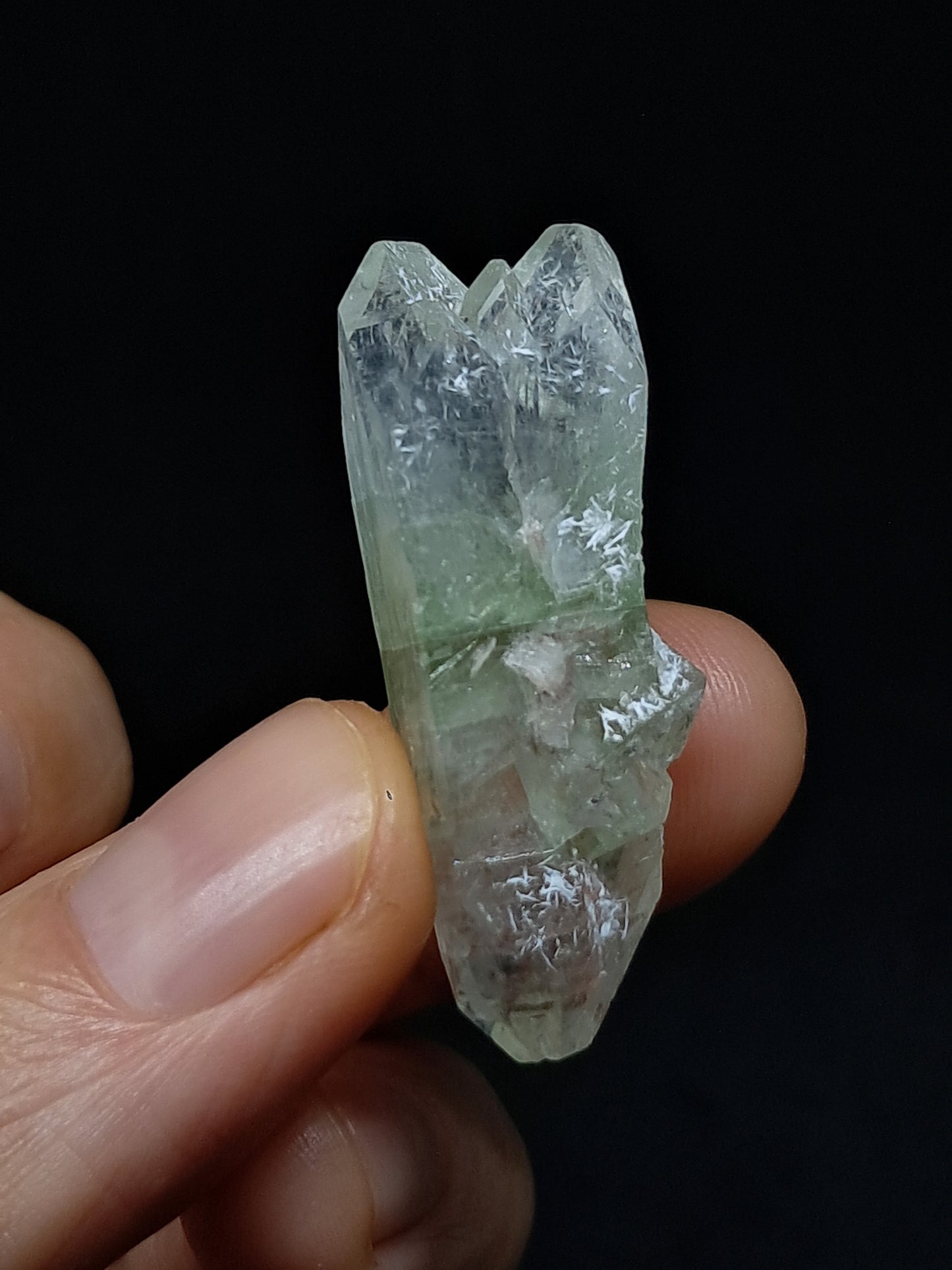 Green Apophyllite Biterminated Point w/ Okenite (Ajanta) Natural Crystal | Mineral Specimen #AP60