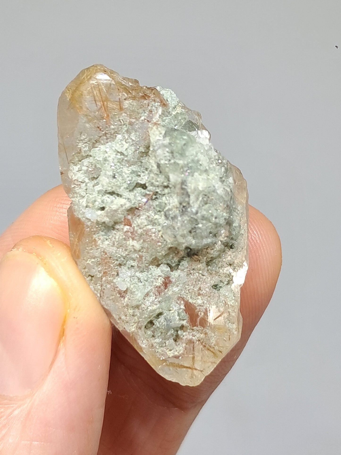 Quartz w/ Chlorite and Golden Rutile Inclusions (Kullu) Rough Stone | Natural Crystal Point | Mineral Specimen #CH46
