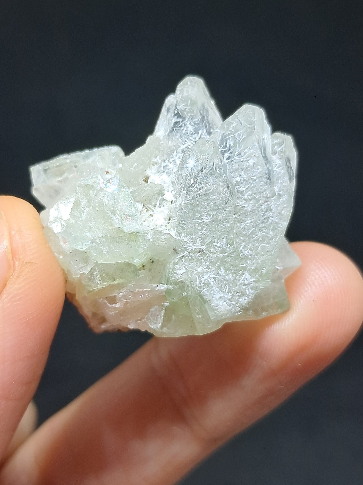 Green Apophyllite Crystal w/ Okenite (Ajanta) Natural Point | Mineral Specimen #AP64
